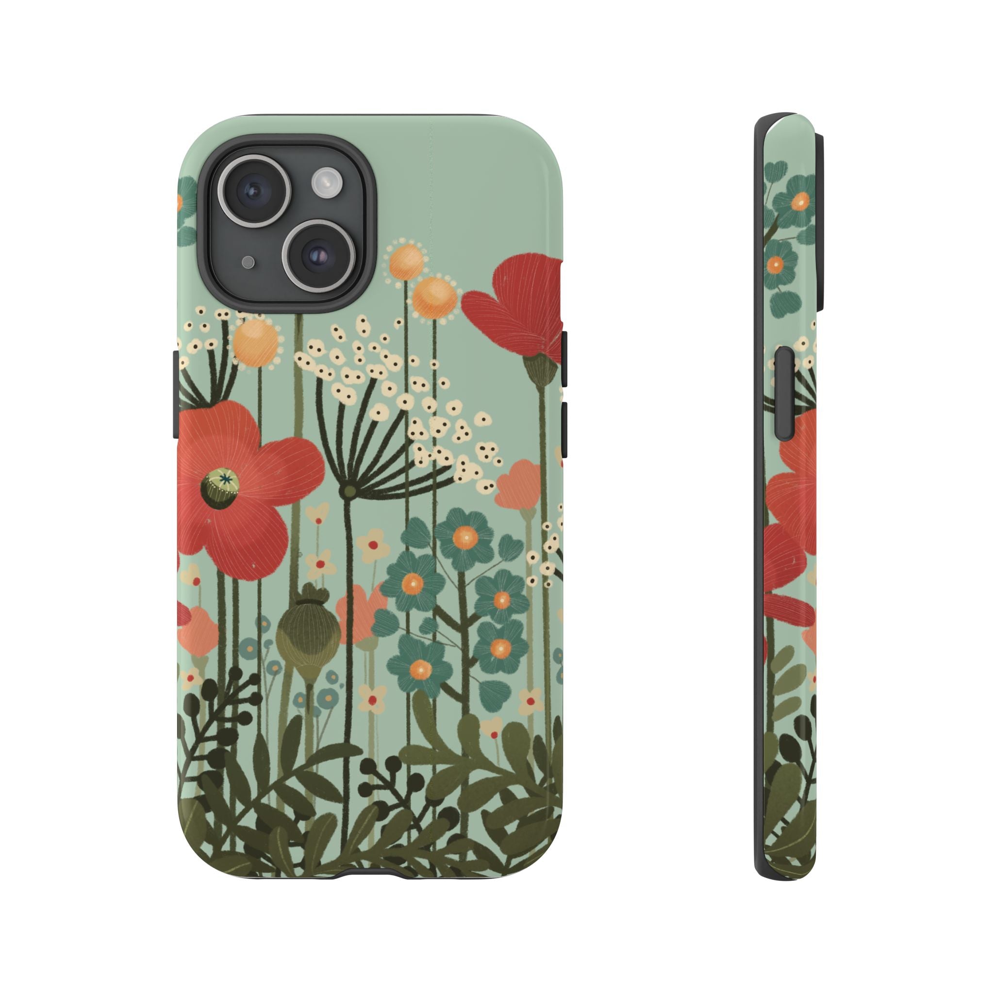 Floral Wildflower Tough Phone Case — Retro Poppy Garden Protective Cover