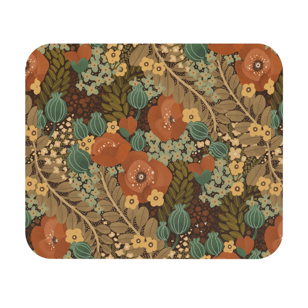 Autumn Meadow Floral Mouse Pad — Vintage Rust & Teal Desk Mat