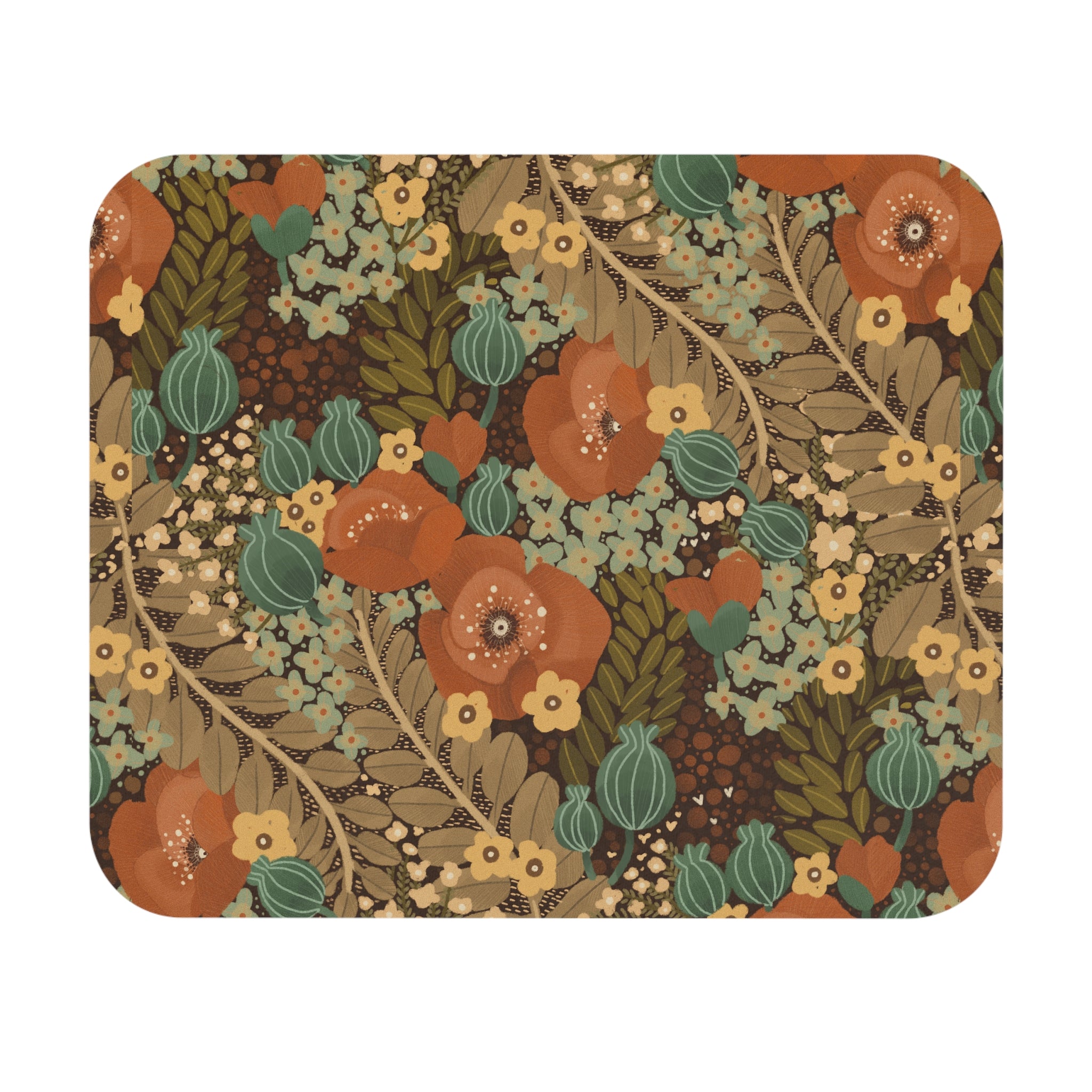 Autumn Meadow Floral Mouse Pad — Vintage Rust & Teal Desk Mat