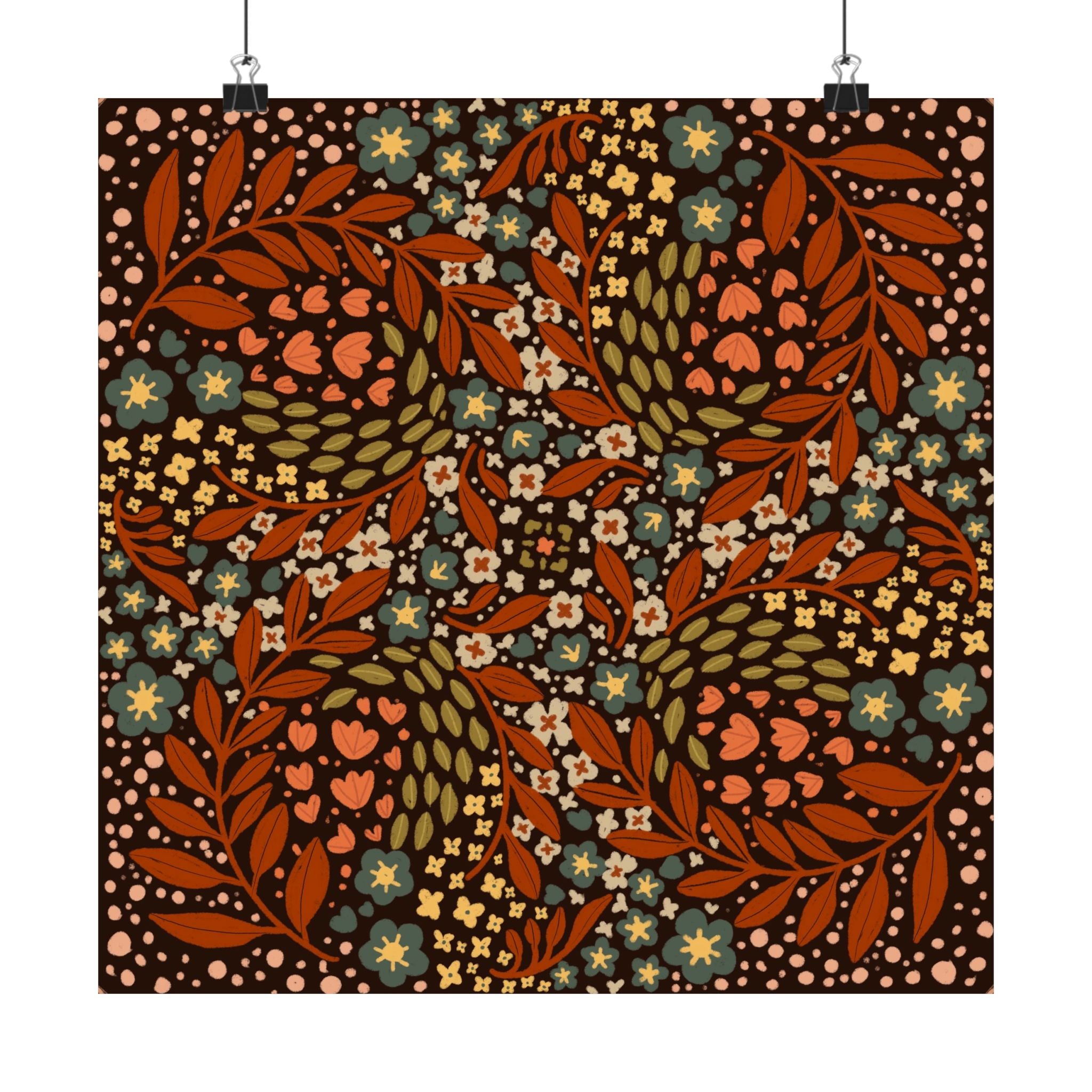 Retro Floral Pattern Satin Poster