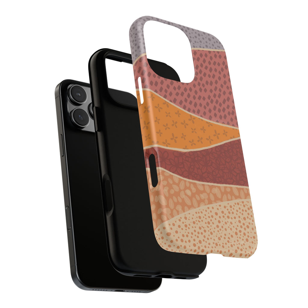 Retro Earth Tone Phone Case — Abstract Layered Pattern Tough Case
