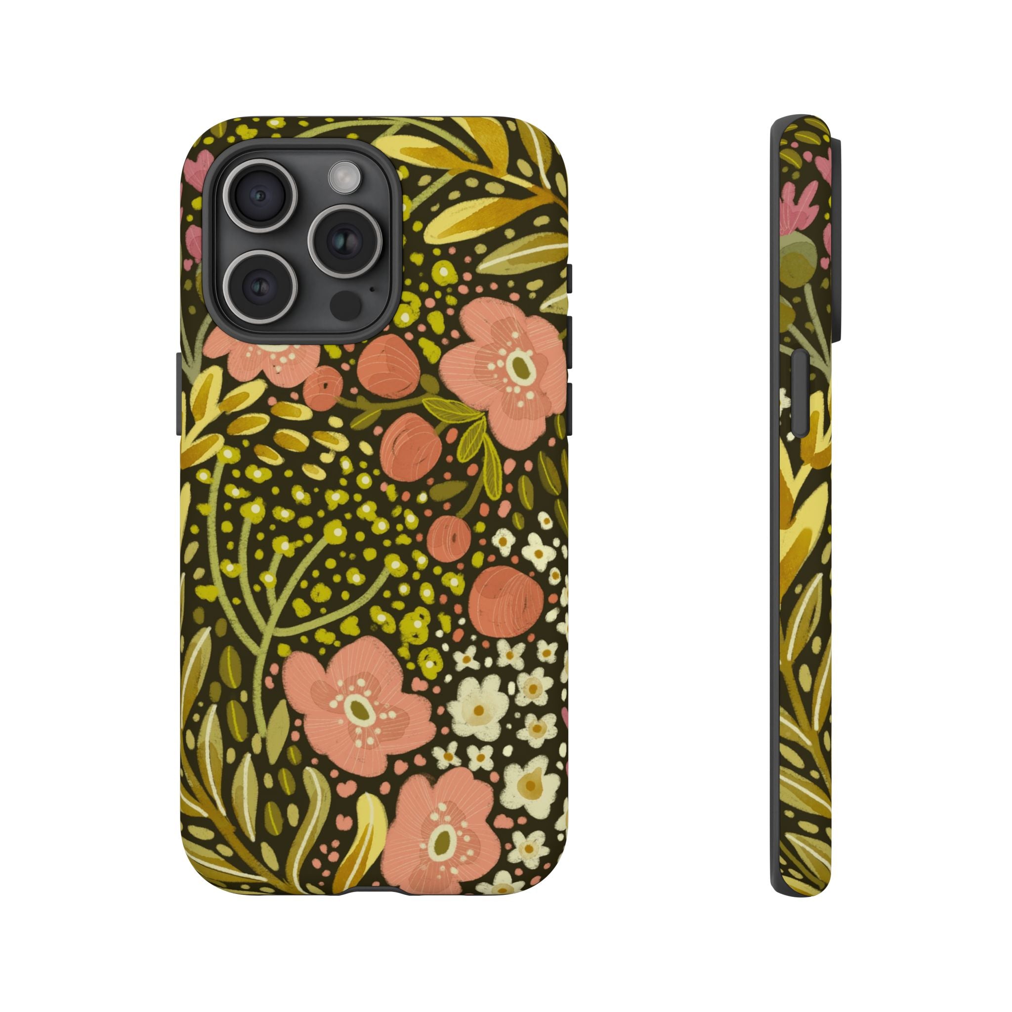Vintage Floral Pattern Tough Case | Pink & Olive Botanical Phone Cover
