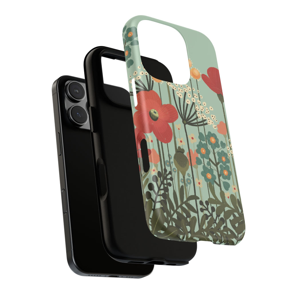 Floral Wildflower Tough Phone Case — Retro Poppy Garden Protective Cover