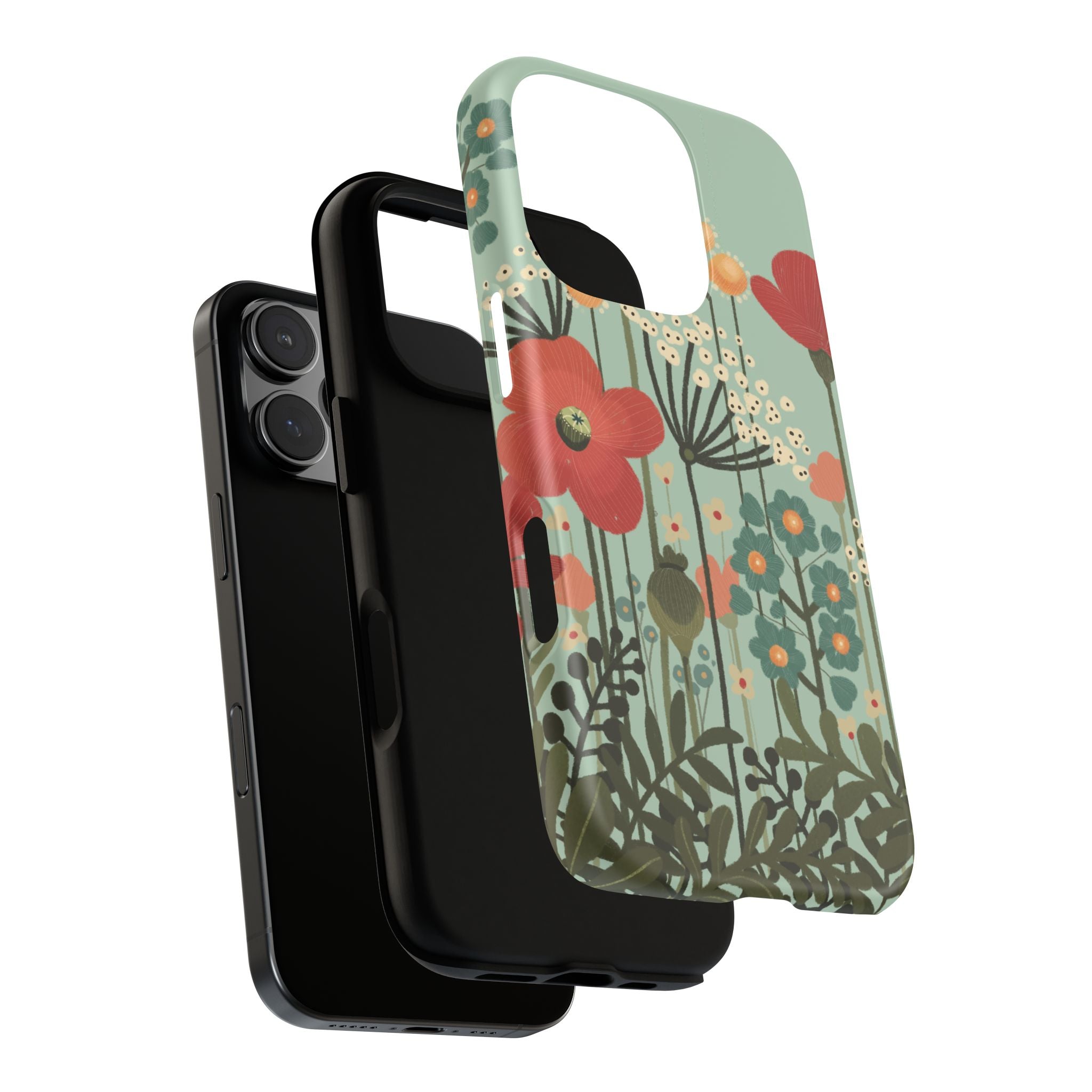 Floral Wildflower Tough Phone Case — Retro Poppy Garden Protective Cover