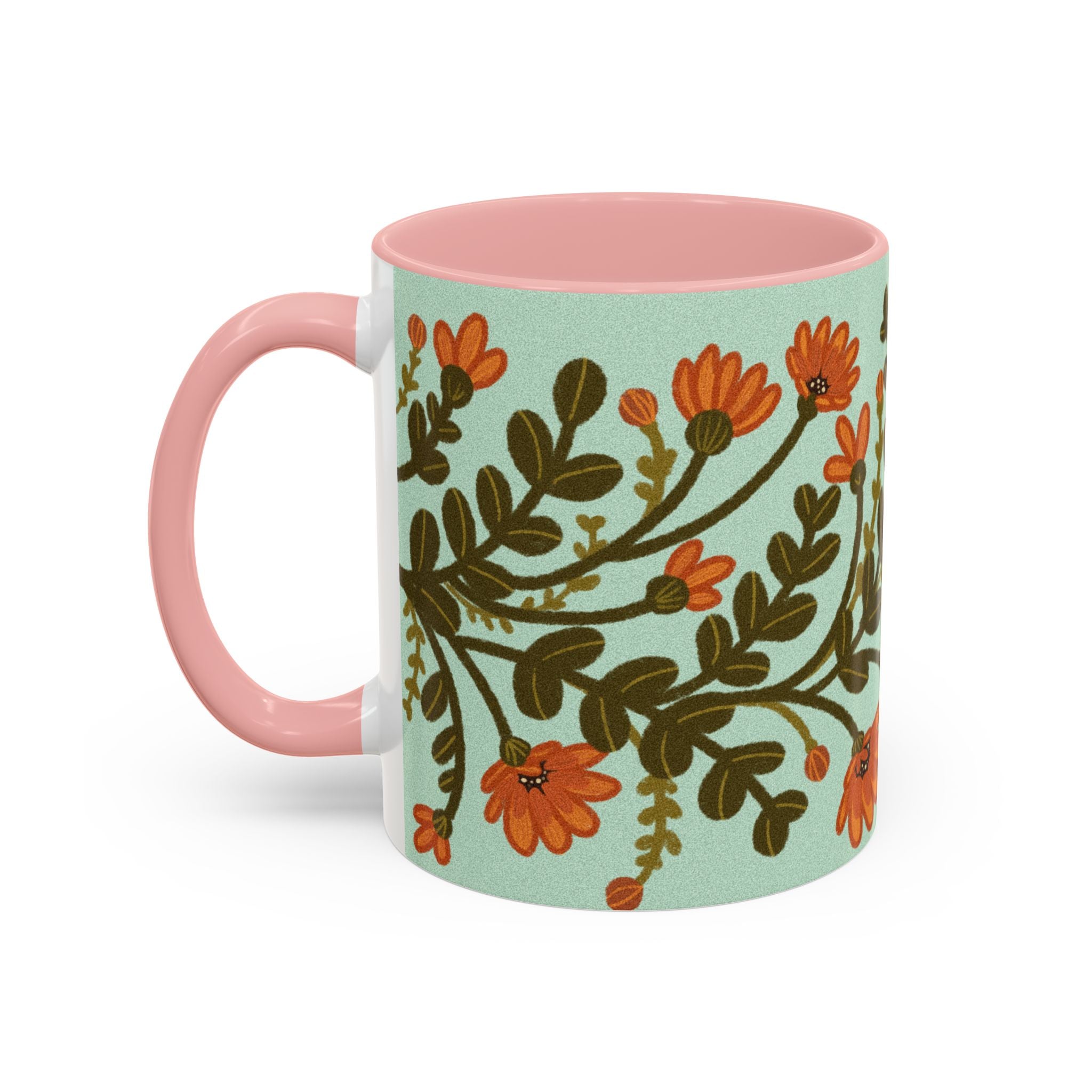 Floral Vine Accent Coffee Mug – Orange Wildflowers on Mint (11/15oz)