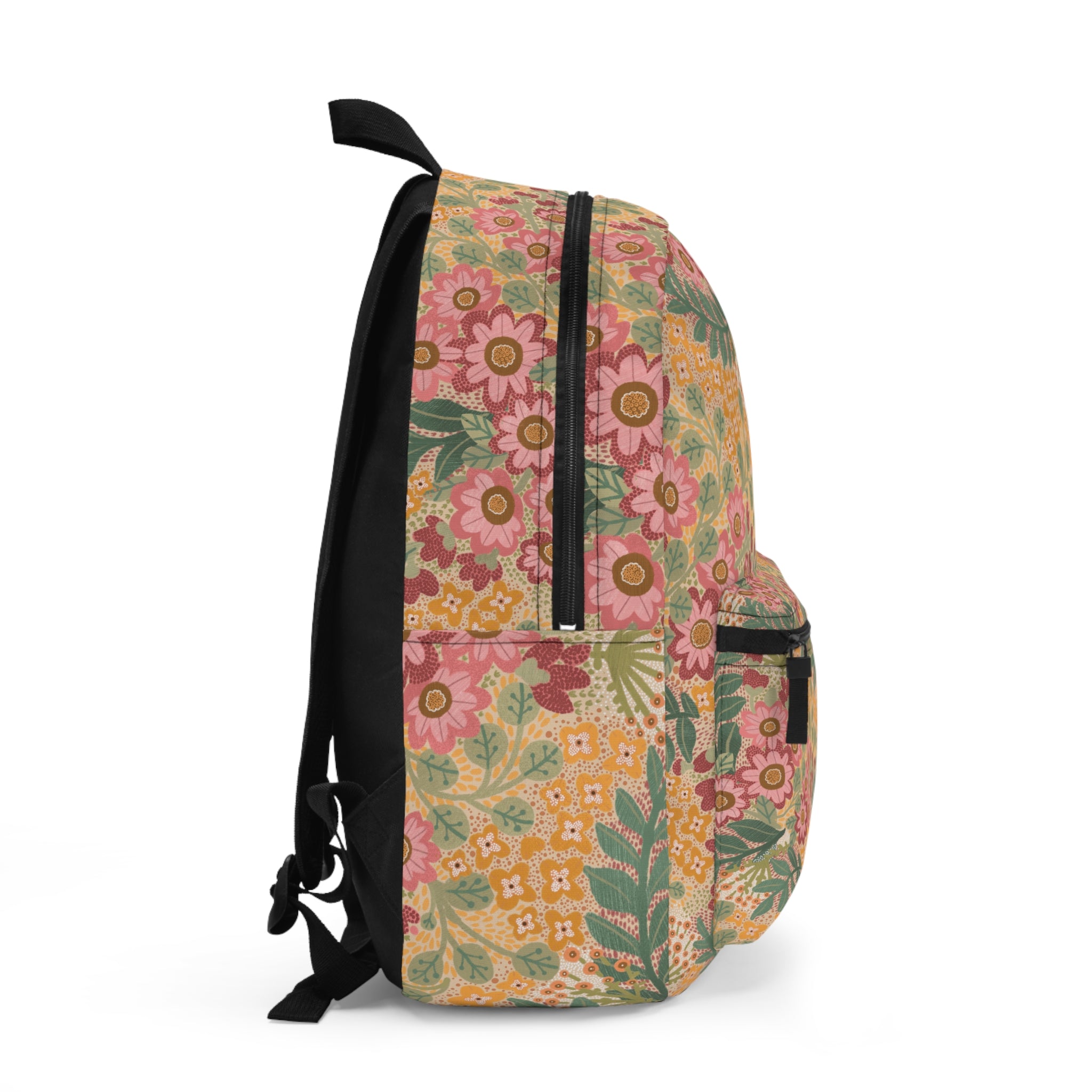 Floral Vintage Garden Backpack — Pink & Mustard Boho Daypack