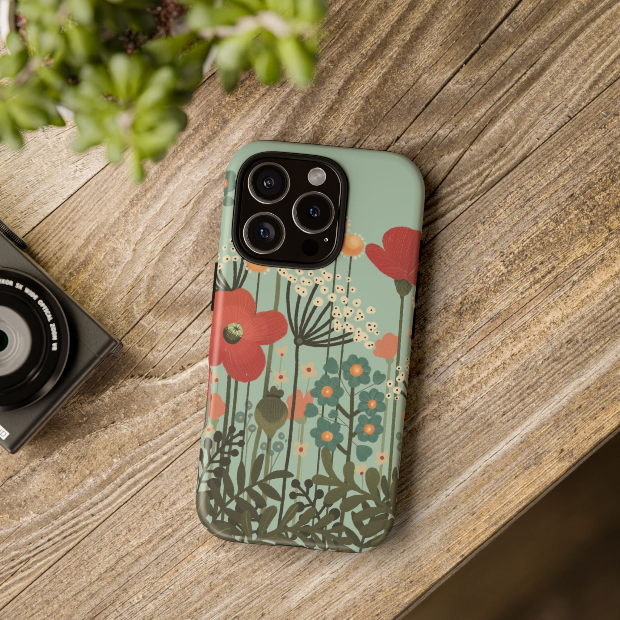 Floral Wildflower Tough Phone Case — Retro Poppy Garden Protective Cover