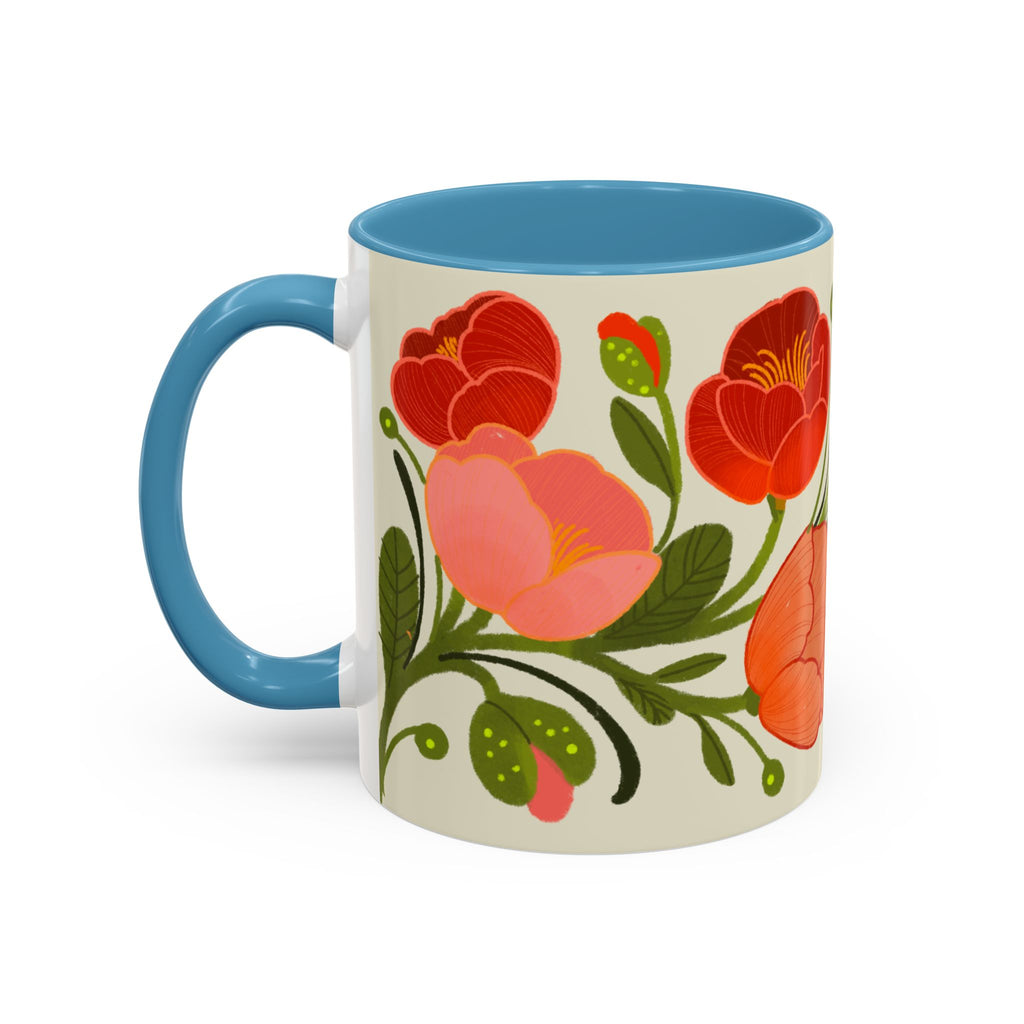 Floral Accent Coffee Mug — Coral Poppy Bouquet Design (11/15 oz)