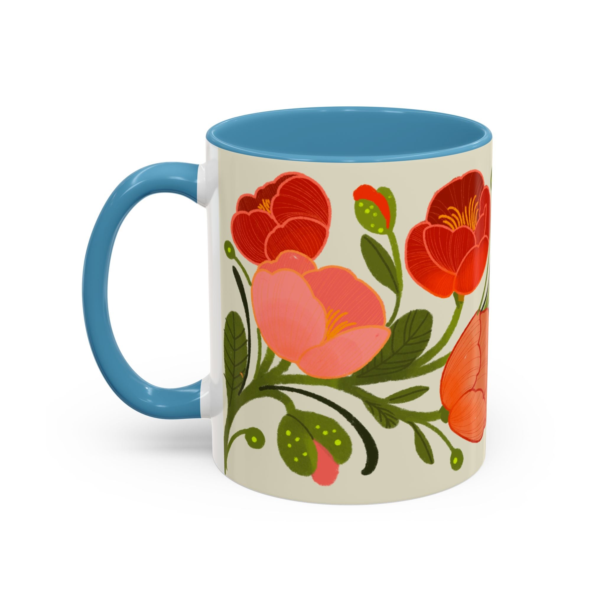 Floral Accent Coffee Mug — Coral Poppy Bouquet Design (11/15 oz)