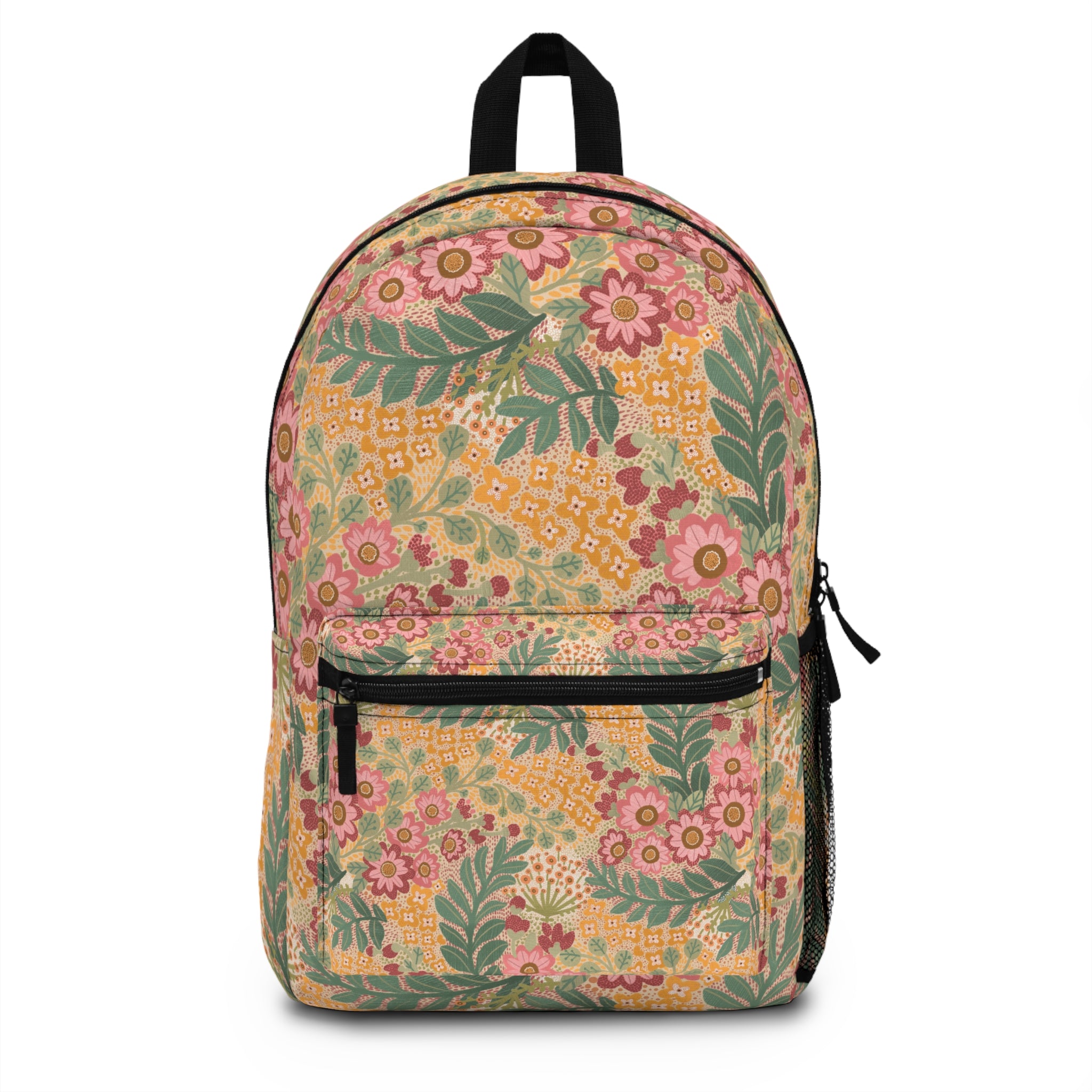 Floral Vintage Garden Backpack — Pink & Mustard Boho Daypack