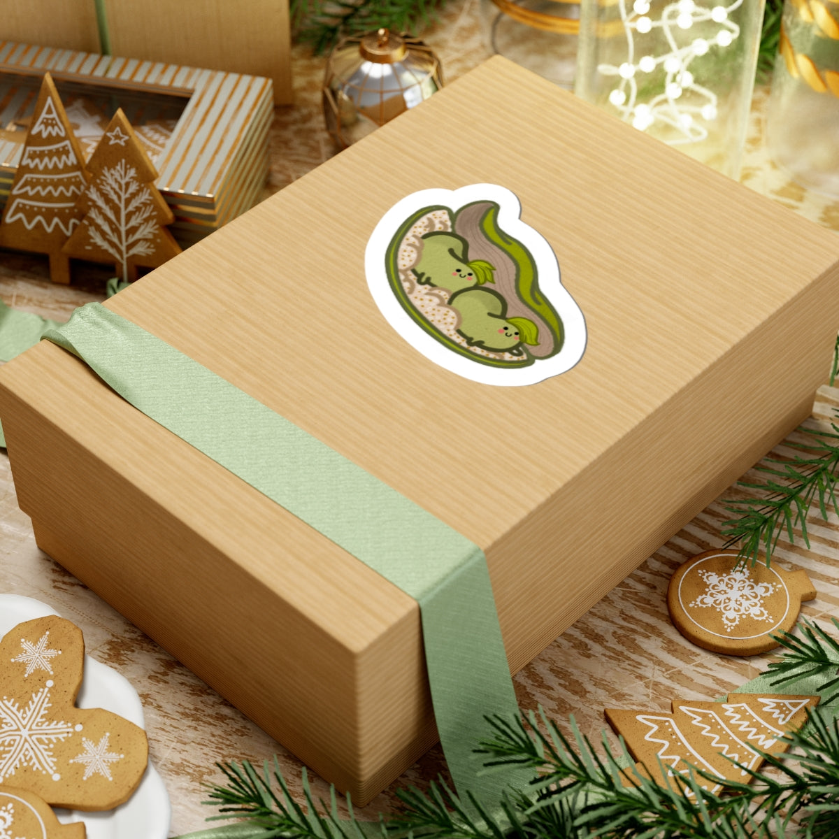 Broadbean Pod Kiss-Cut Sticker — Cute Avocado Friends Laptop Decal