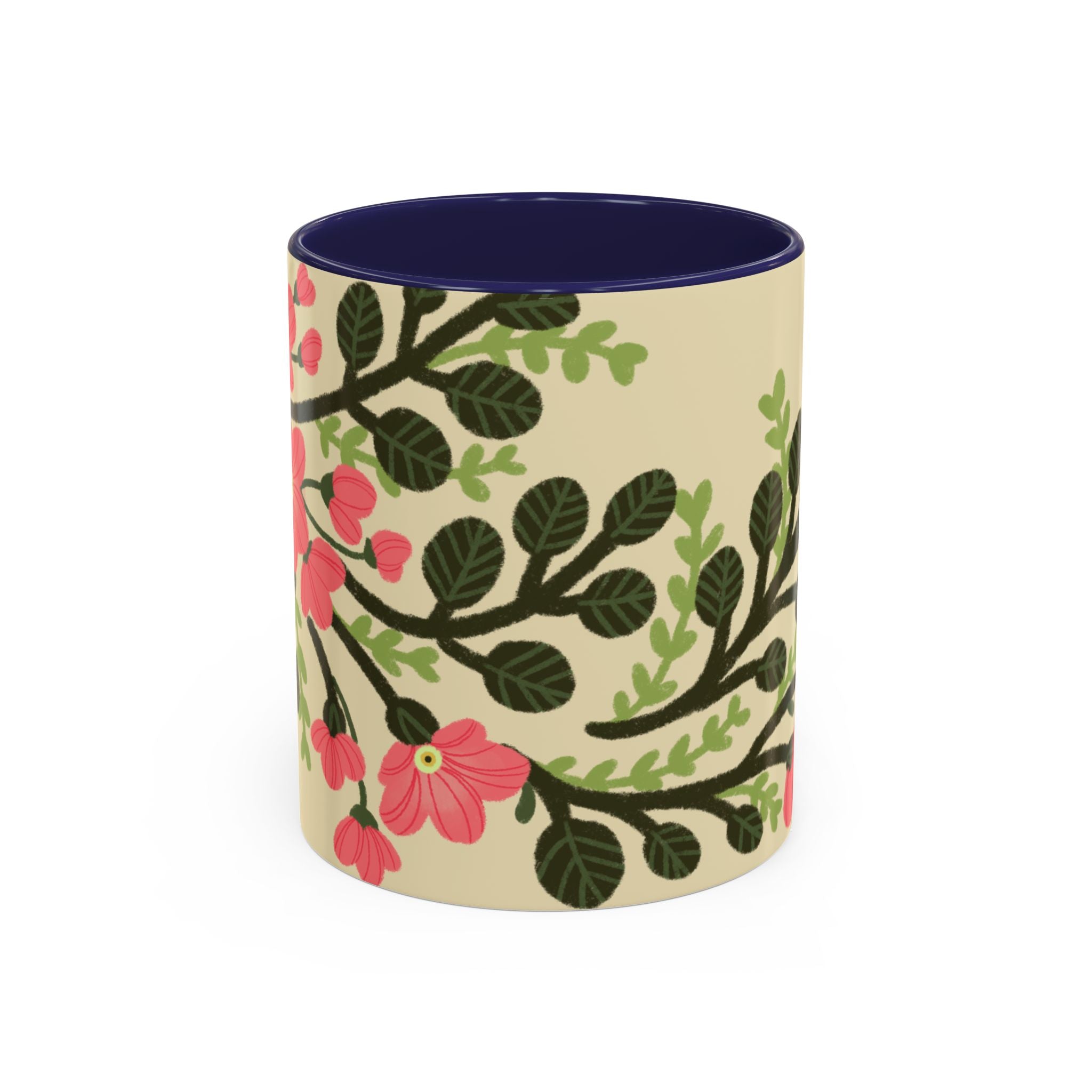 Floral Accent Coffee Mug - Pink Blossom Botanical Design (11/15oz)