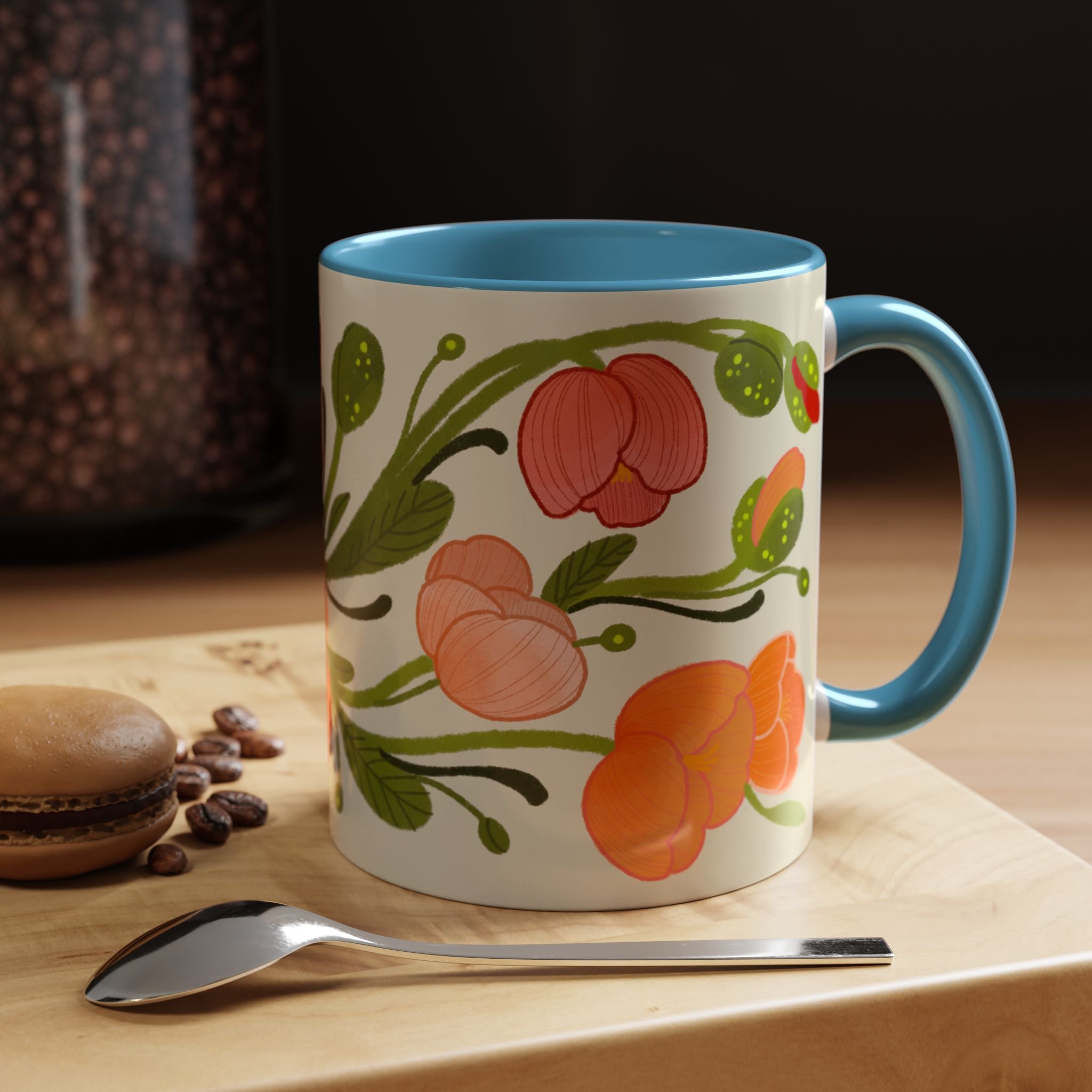 Floral Accent Coffee Mug — Coral Poppy Bouquet Design (11/15 oz)