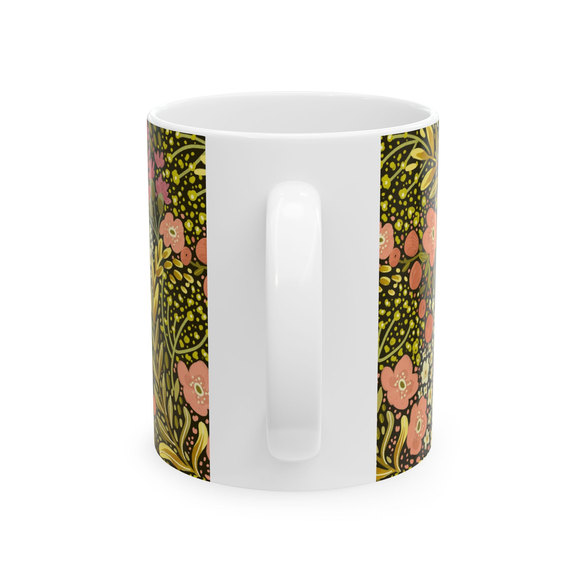 Vintage Floral Pattern Mug | Pink and Olive Botanical Ceramic