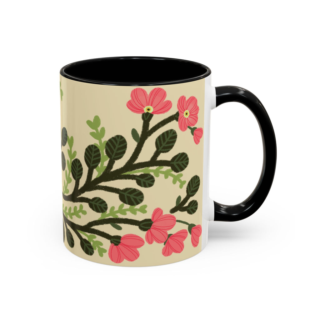 Floral Accent Coffee Mug - Pink Blossom Botanical Design (11/15oz)