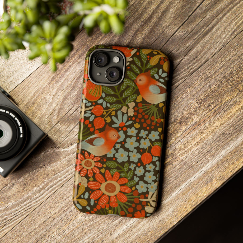 Retro Floral Birds Phone Case | Protective iPhone Cover