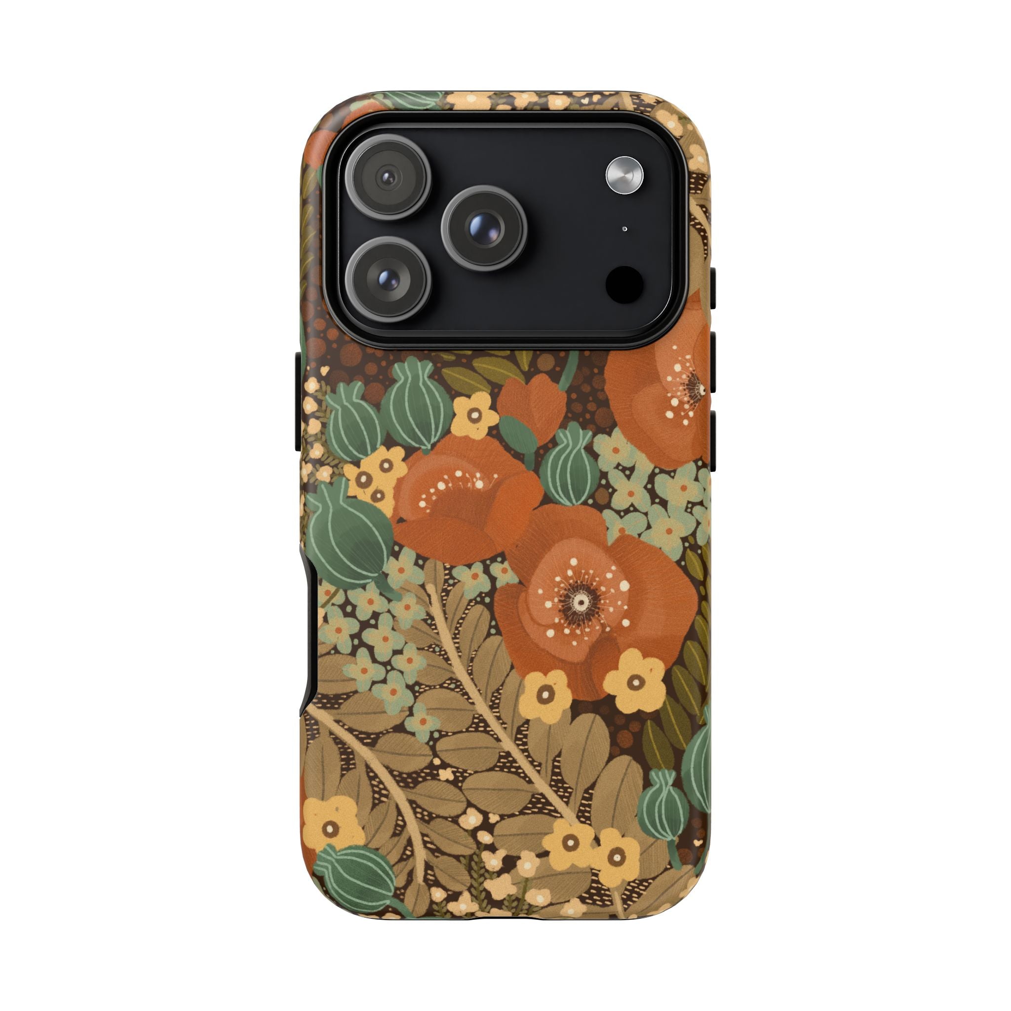 Floral Retro Tough Phone Case — Vintage Orange Poppy Protective Cover