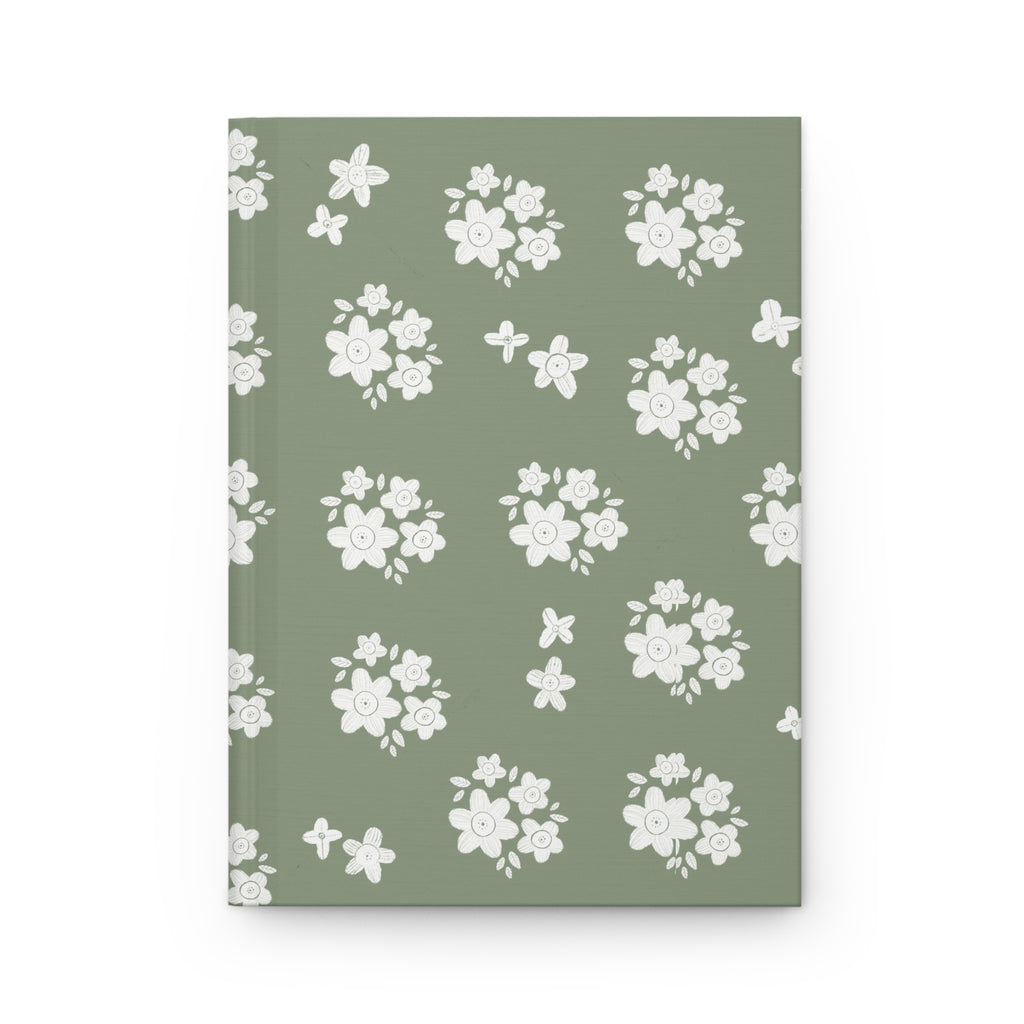 White Floral Pattern Hardcover Journal | Sage Green Floral Notebook