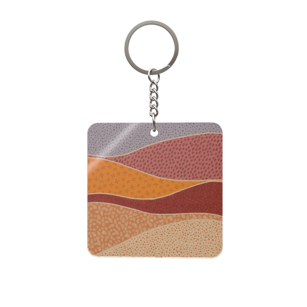 Abstract Earth Tone Square Keychain — Desert Wave Pattern Accessory