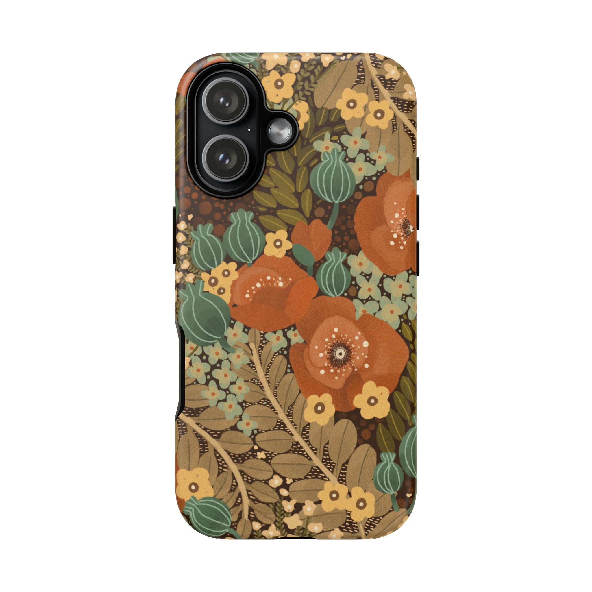 Floral Retro Tough Phone Case — Vintage Orange Poppy Protective Cover