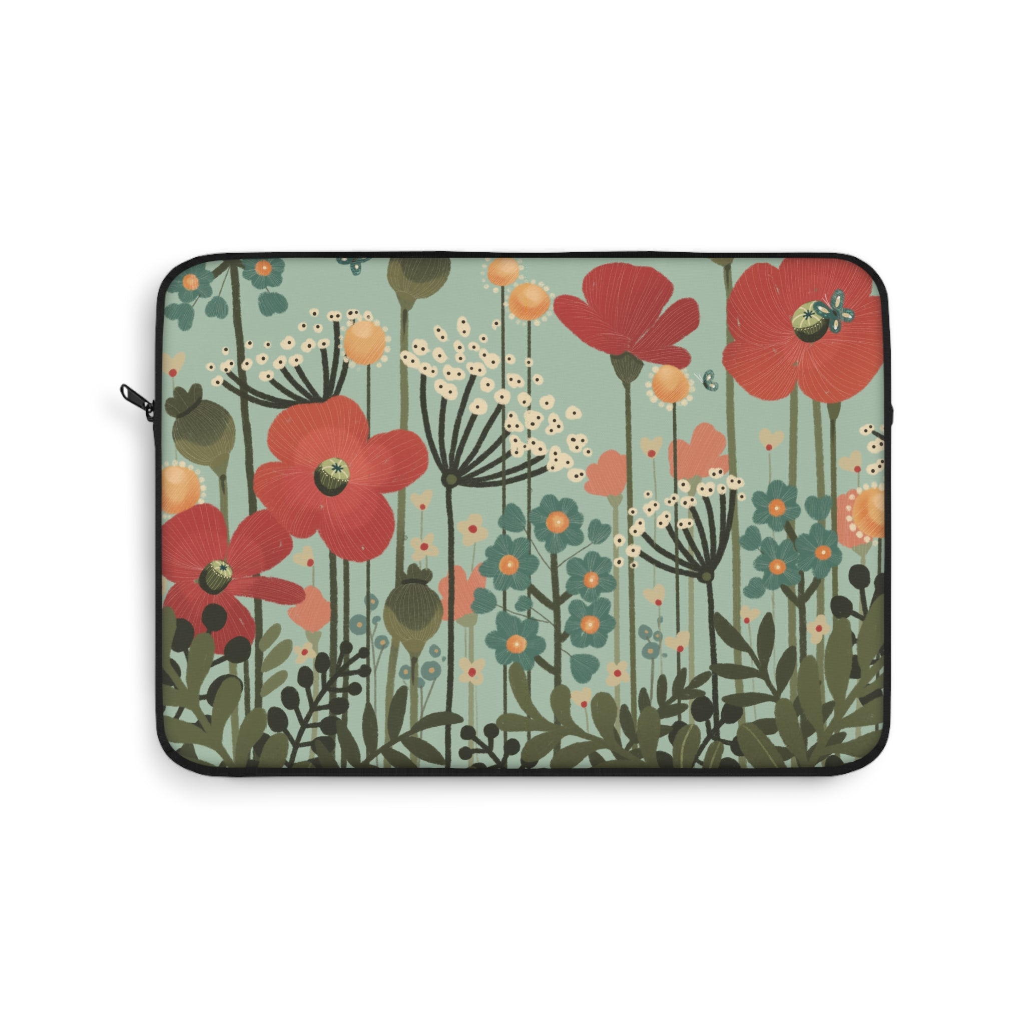 Botanical Poppy Laptop Sleeve — Retro Floral Laptop Case