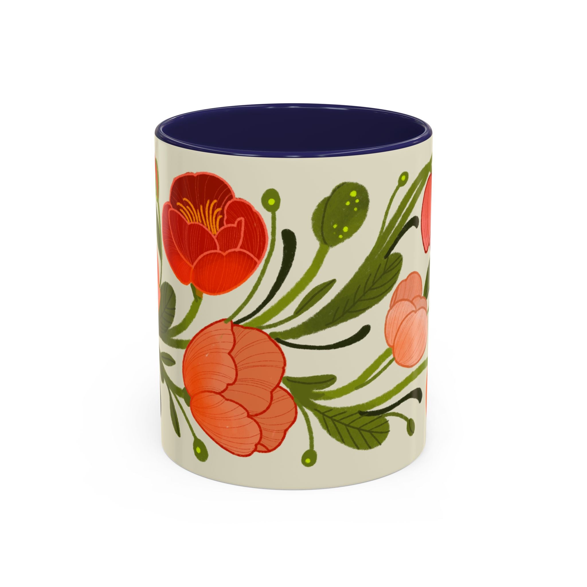 Floral Accent Coffee Mug — Coral Poppy Bouquet Design (11/15 oz)