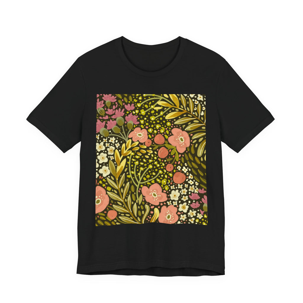 Floral Meadow Tee — Retro Pink & Olive Botanical Graphic T-Shirt