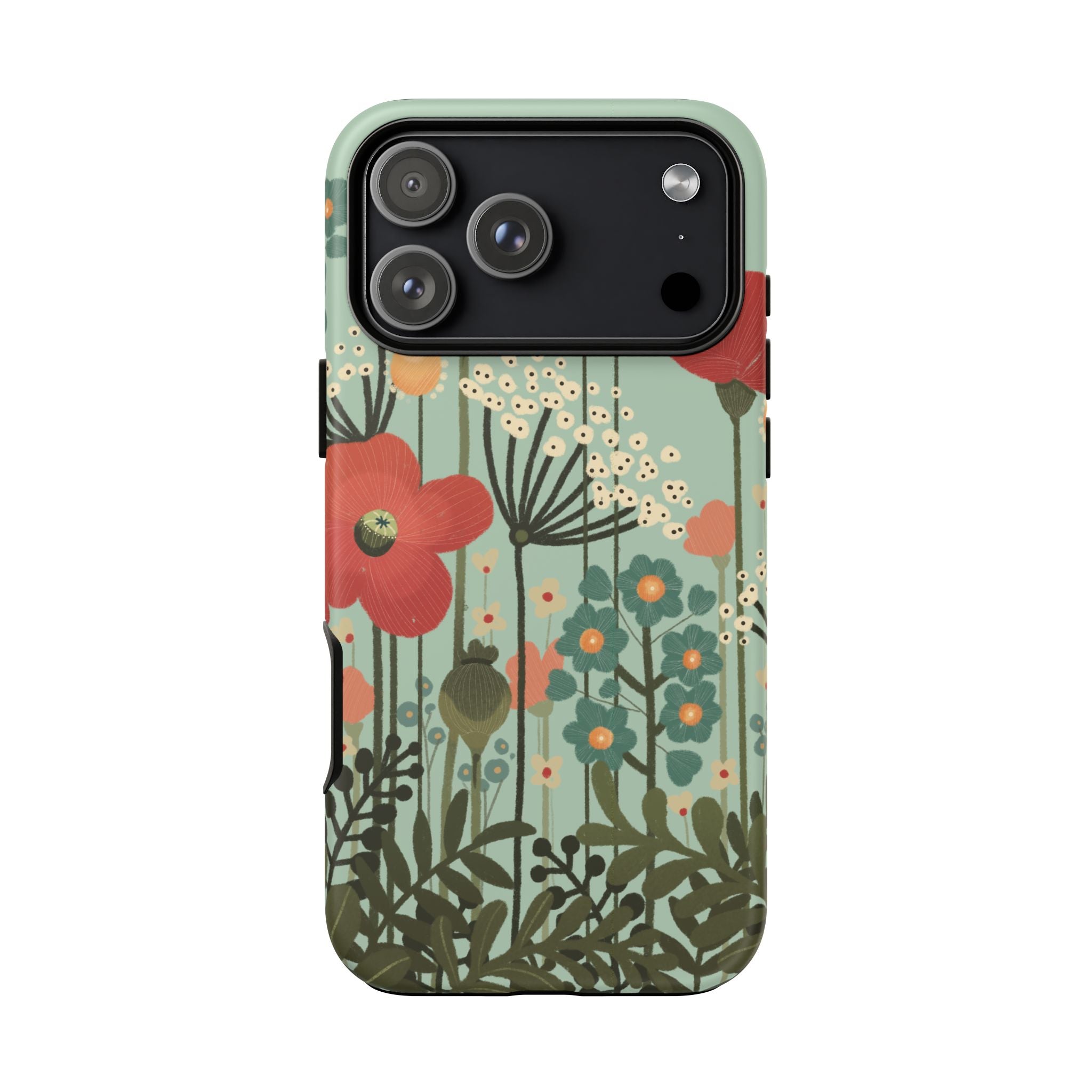 Floral Wildflower Tough Phone Case — Retro Poppy Garden Protective Cover