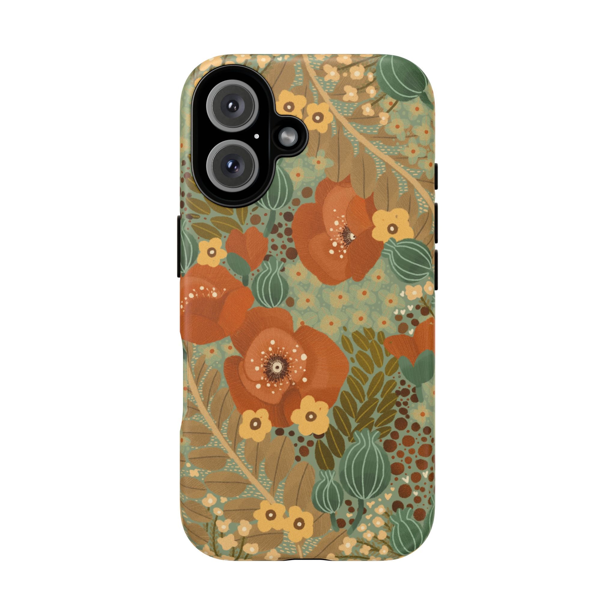 Floral Retro Tough Phone Case — Vintage Orange & Green Bloom Design