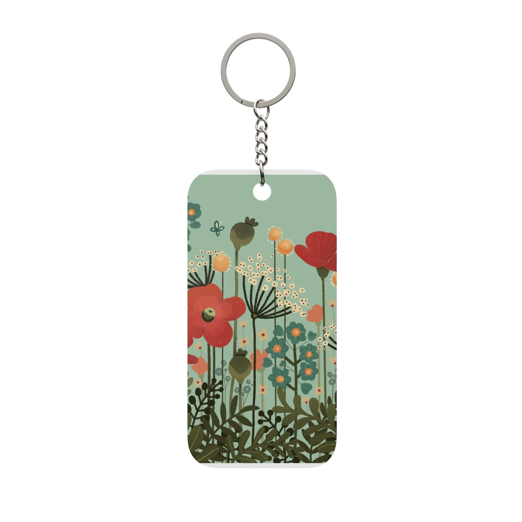 Floral Meadow Keychain Charm — Double-Sided Botanical Keyring