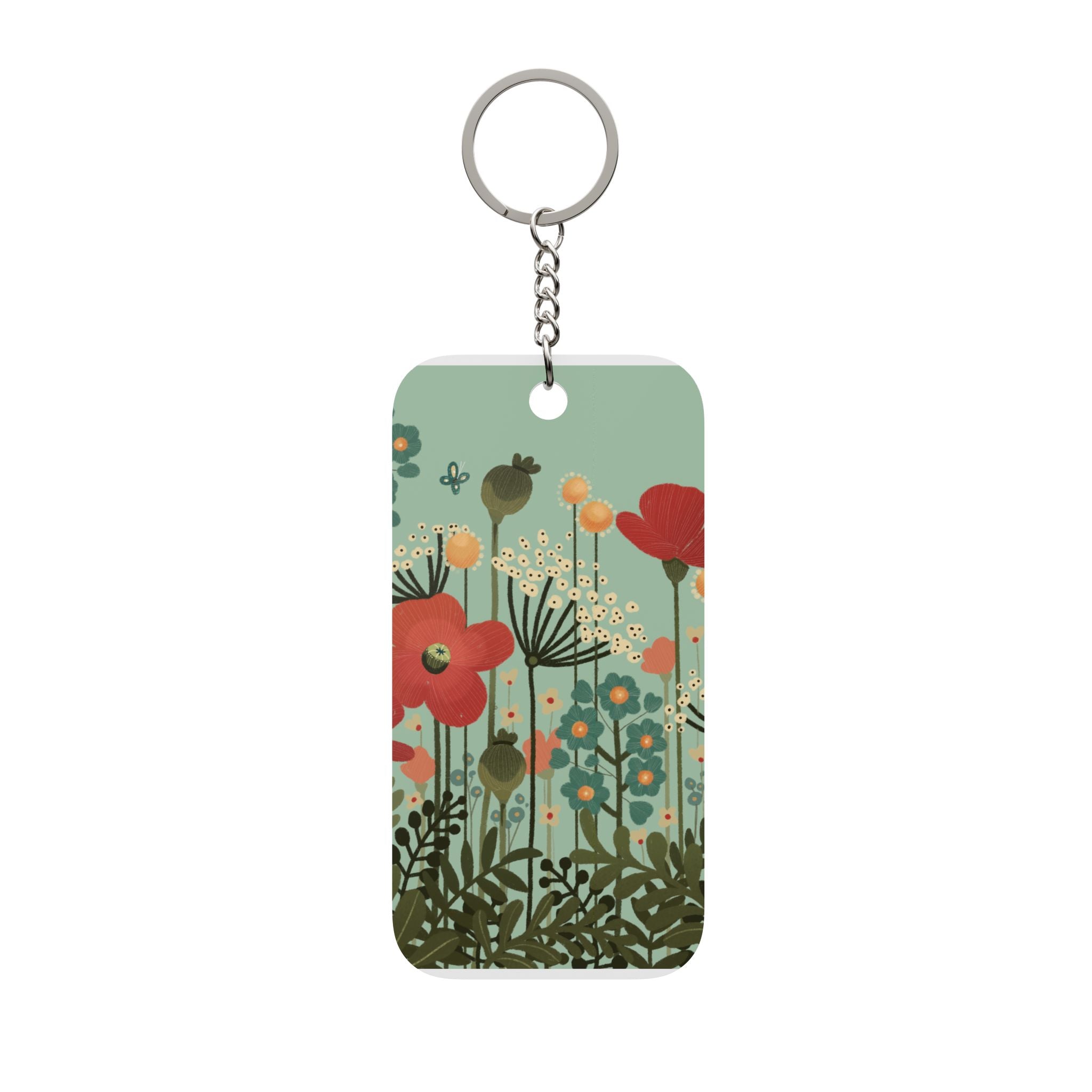 Floral Meadow Keychain Charm — Double-Sided Botanical Keyring