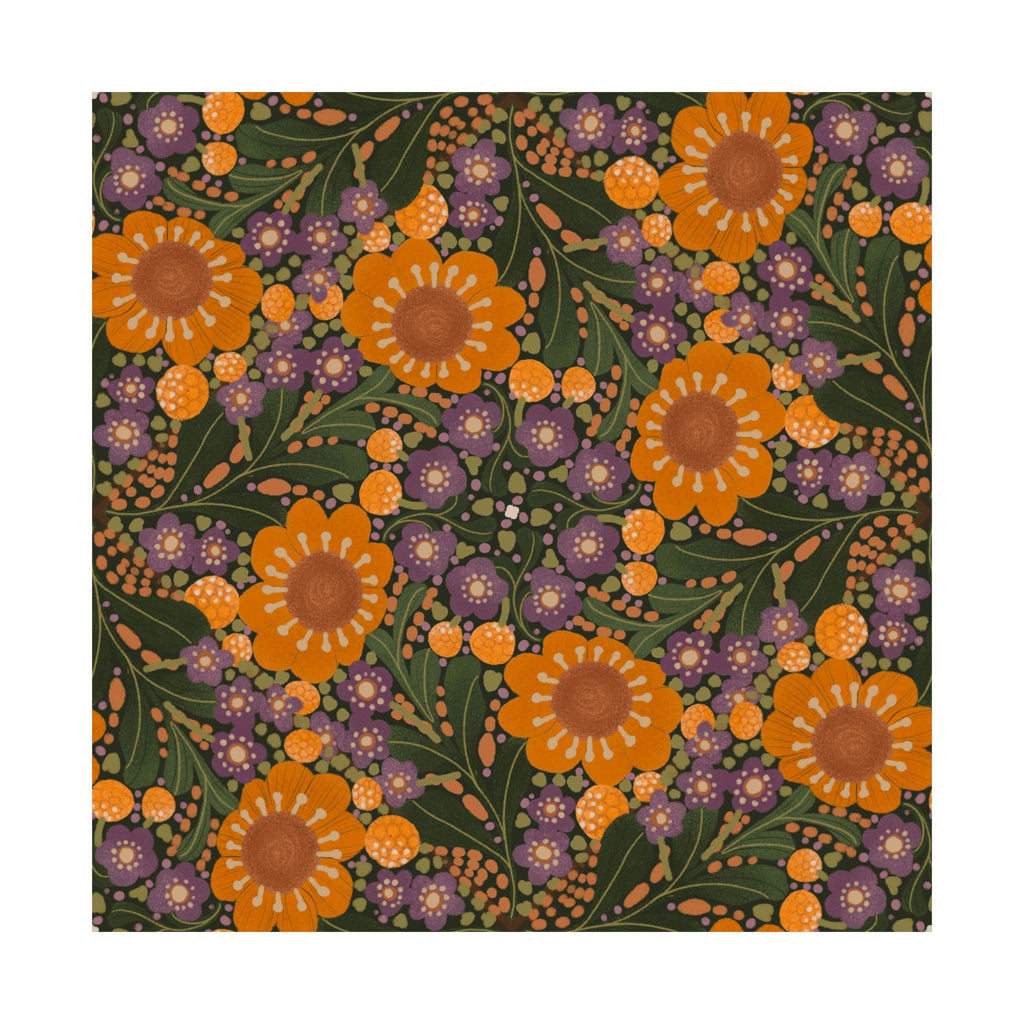 Orange Daisy Floral Satin Poster | Botanical Wall Art, Retro Flower Pattern