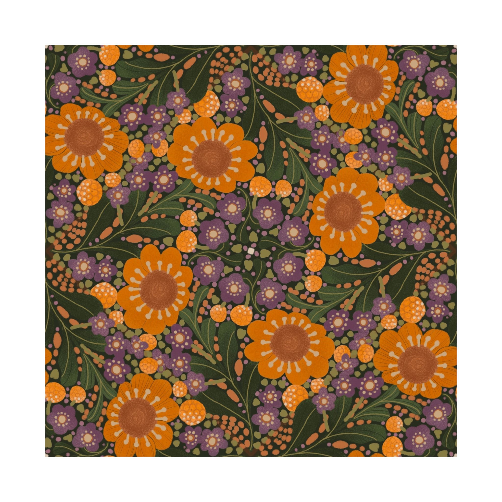 Orange Daisy Floral Satin Poster | Botanical Wall Art, Retro Flower Pattern