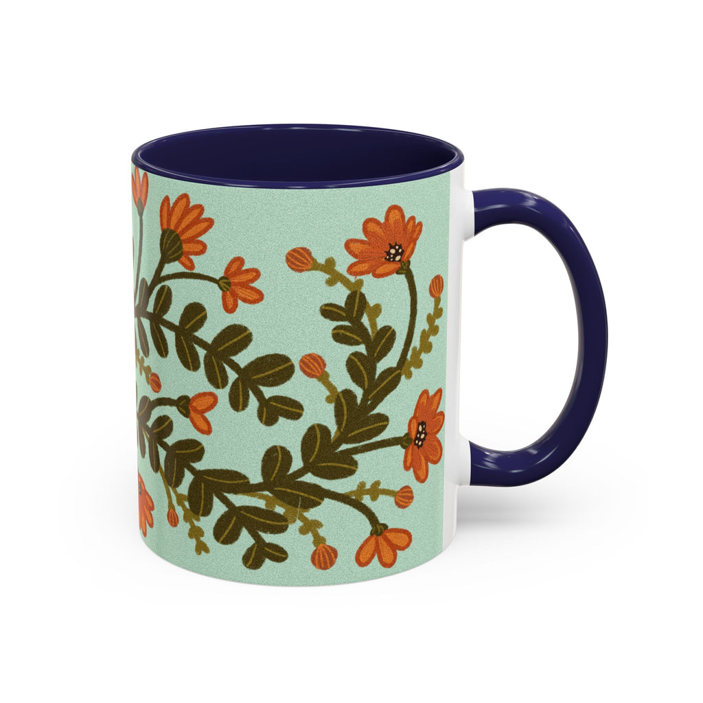 Floral Vine Accent Coffee Mug – Orange Wildflowers on Mint (11/15oz)