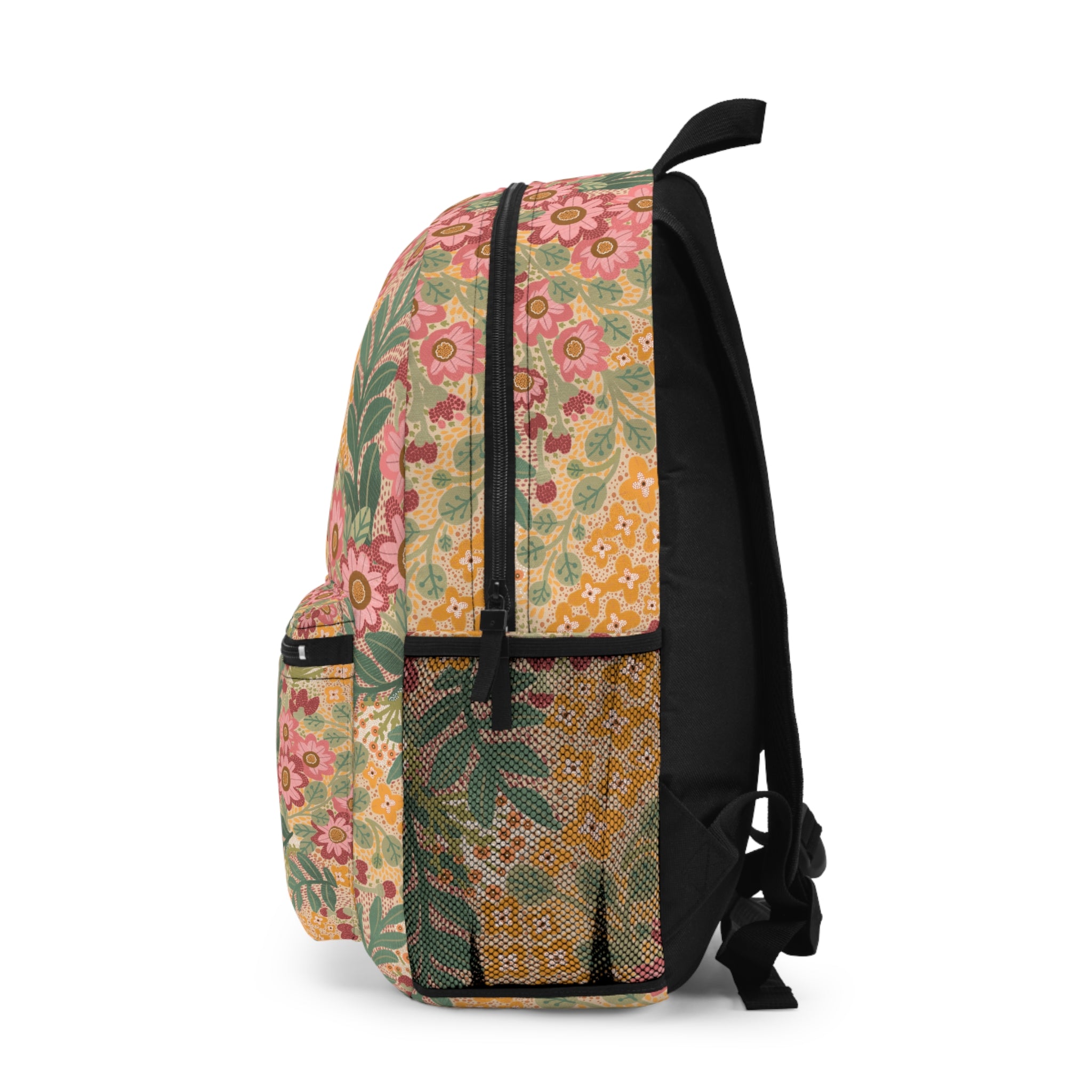 Floral Vintage Garden Backpack — Pink & Mustard Boho Daypack