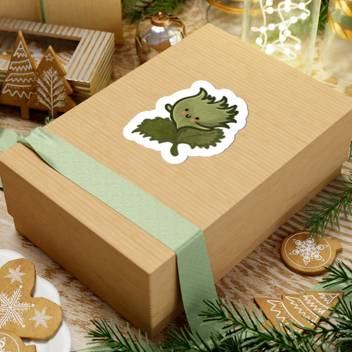 Cute nettle Leaf Kiss-Cut Sticker — Adorable Plant Character Decal for Laptops & Water Bottles