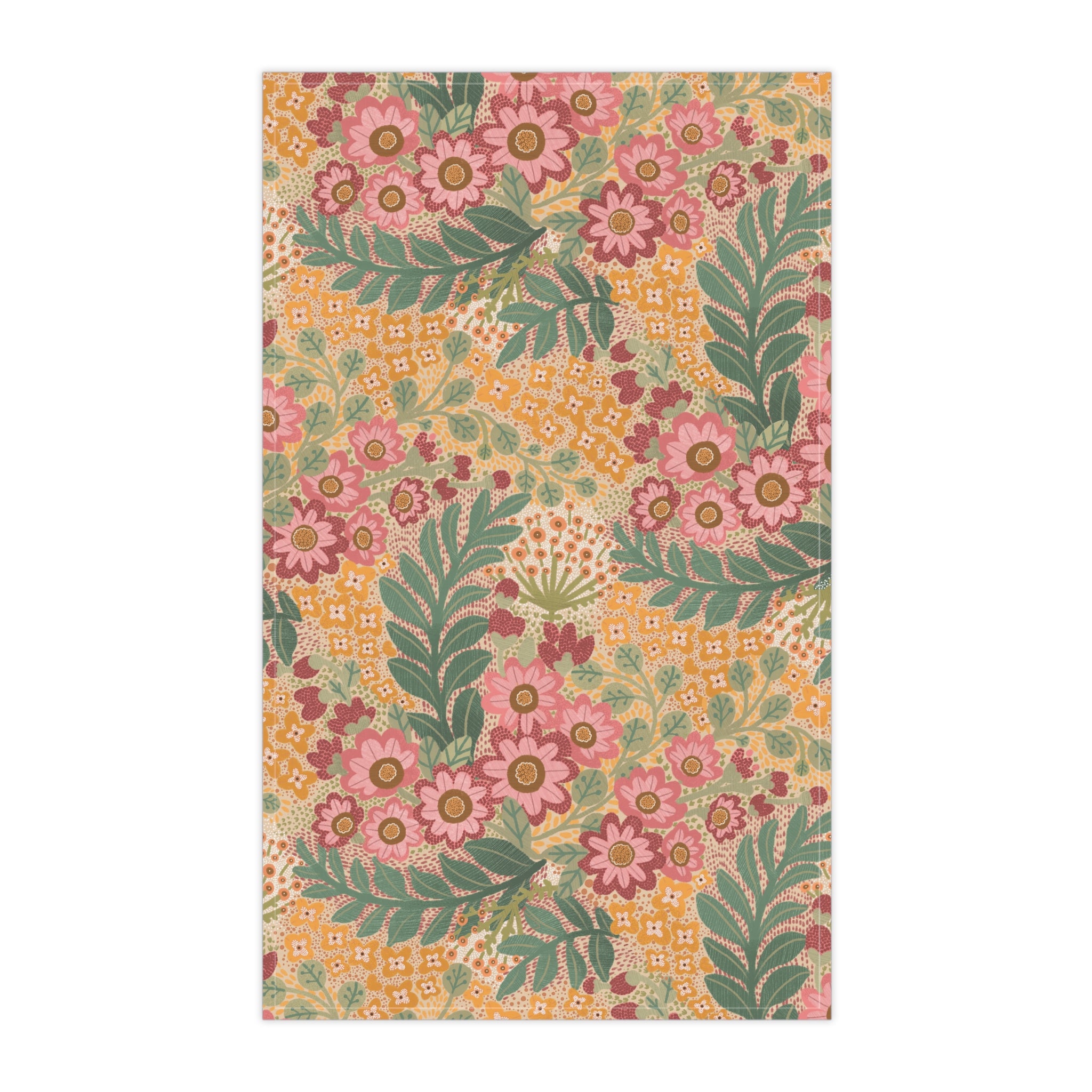 Floral Tea Towel — Vintage Pink & Mustard Botanical Kitchen Towel