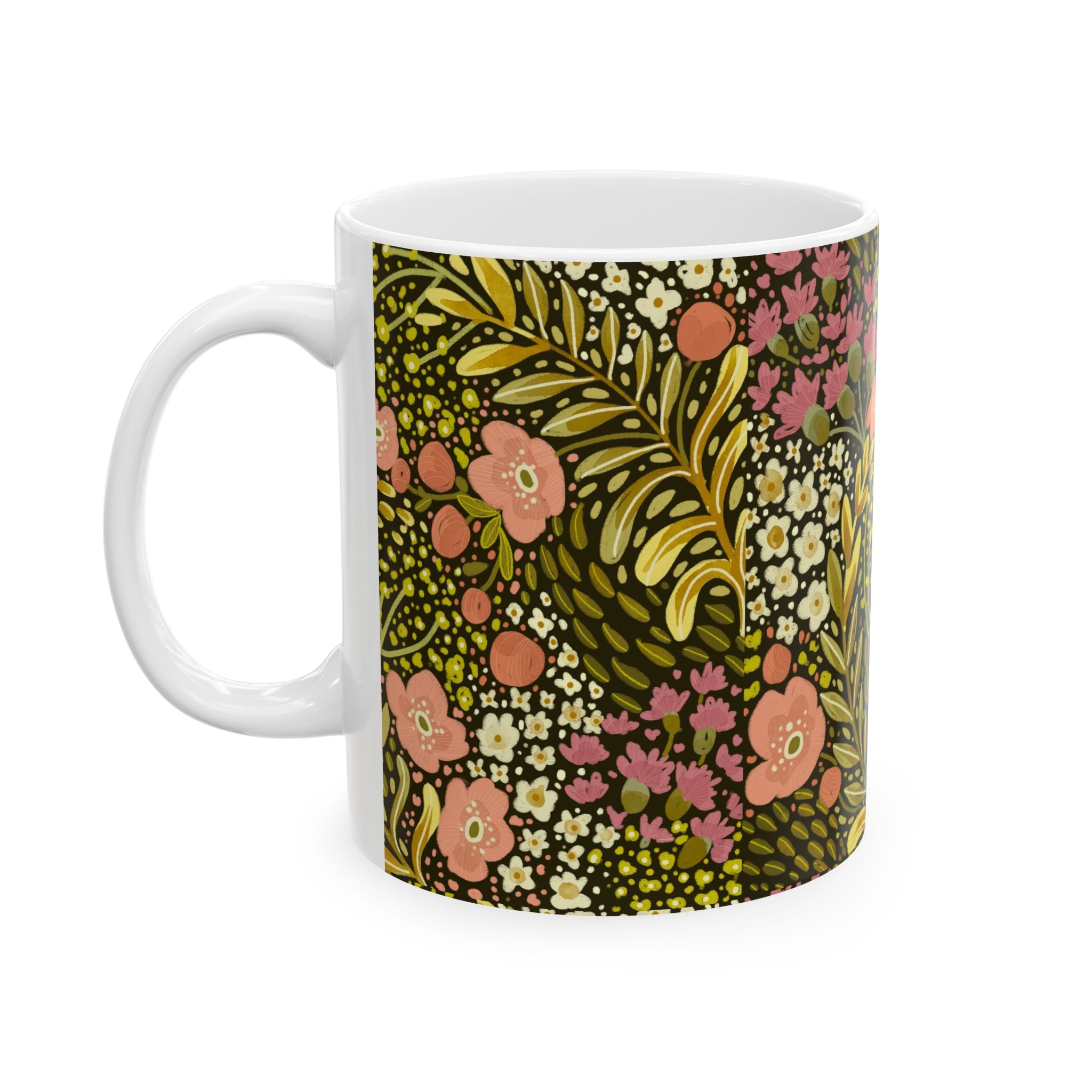 Vintage Floral Pattern Mug | Pink and Olive Botanical Ceramic