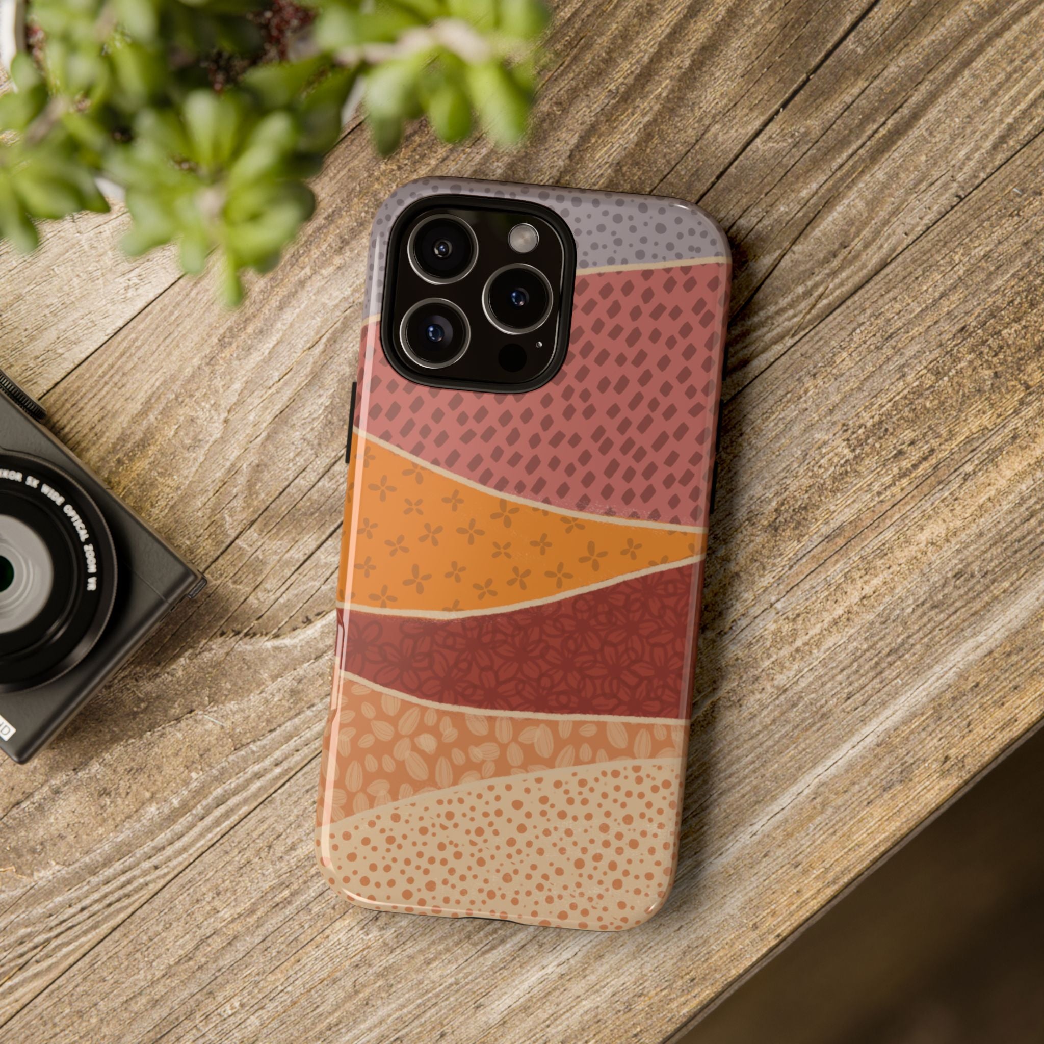 Retro Earth Tone Phone Case — Abstract Layered Pattern Tough Case
