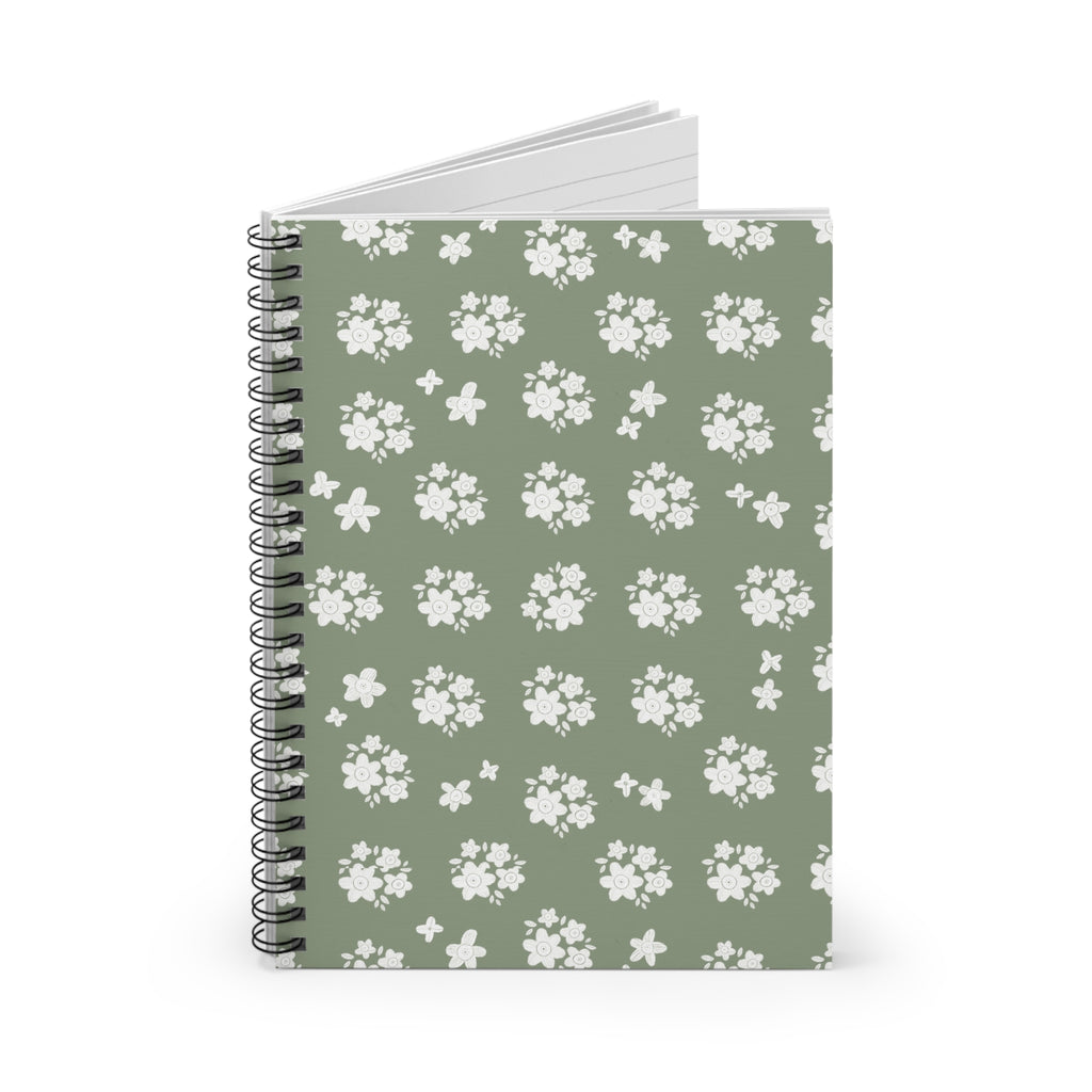White Floral Pattern Spiral Notebook | Ruled Notebook