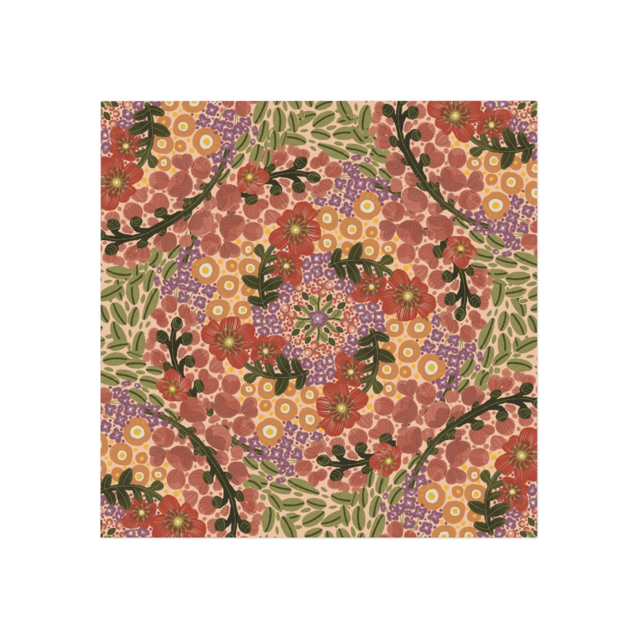 Floral Kaleidoscope Square Magnet — Vintage Boho Flower Pattern