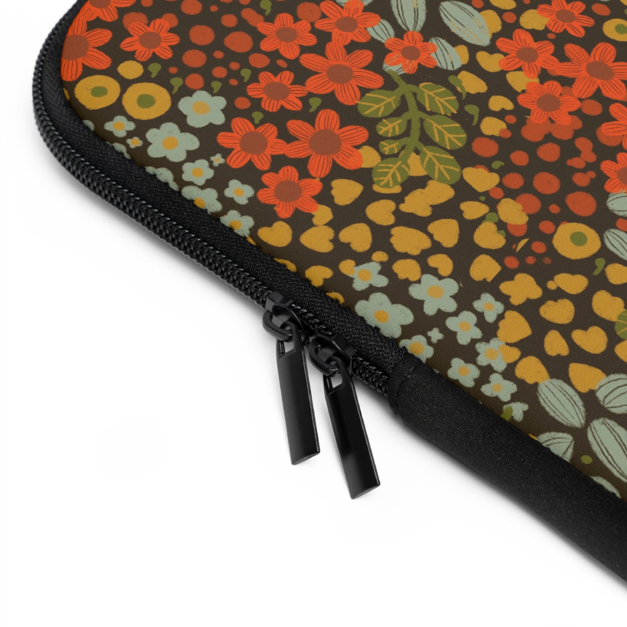 Floral Retro Laptop Sleeve — Autumn Orange Vintage Flower Pattern