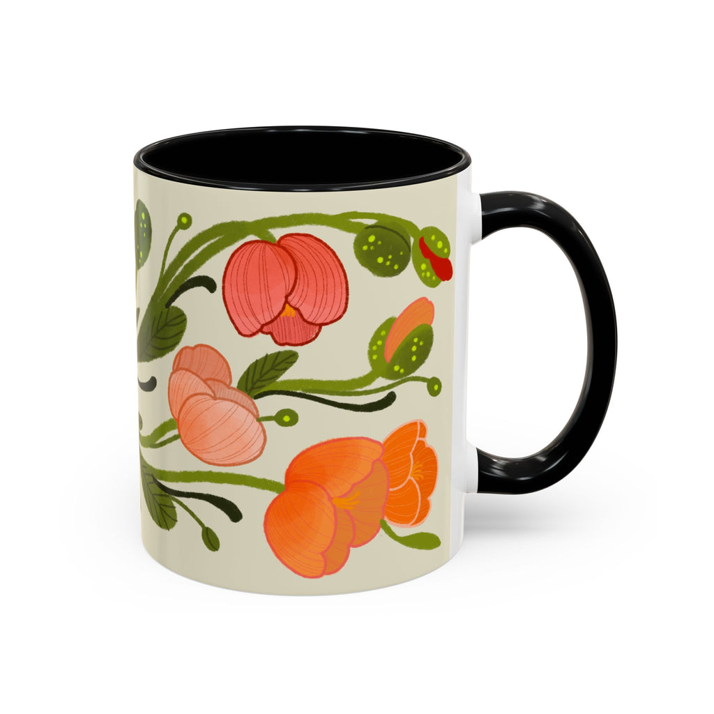 Floral Accent Coffee Mug — Coral Poppy Bouquet Design (11/15 oz)