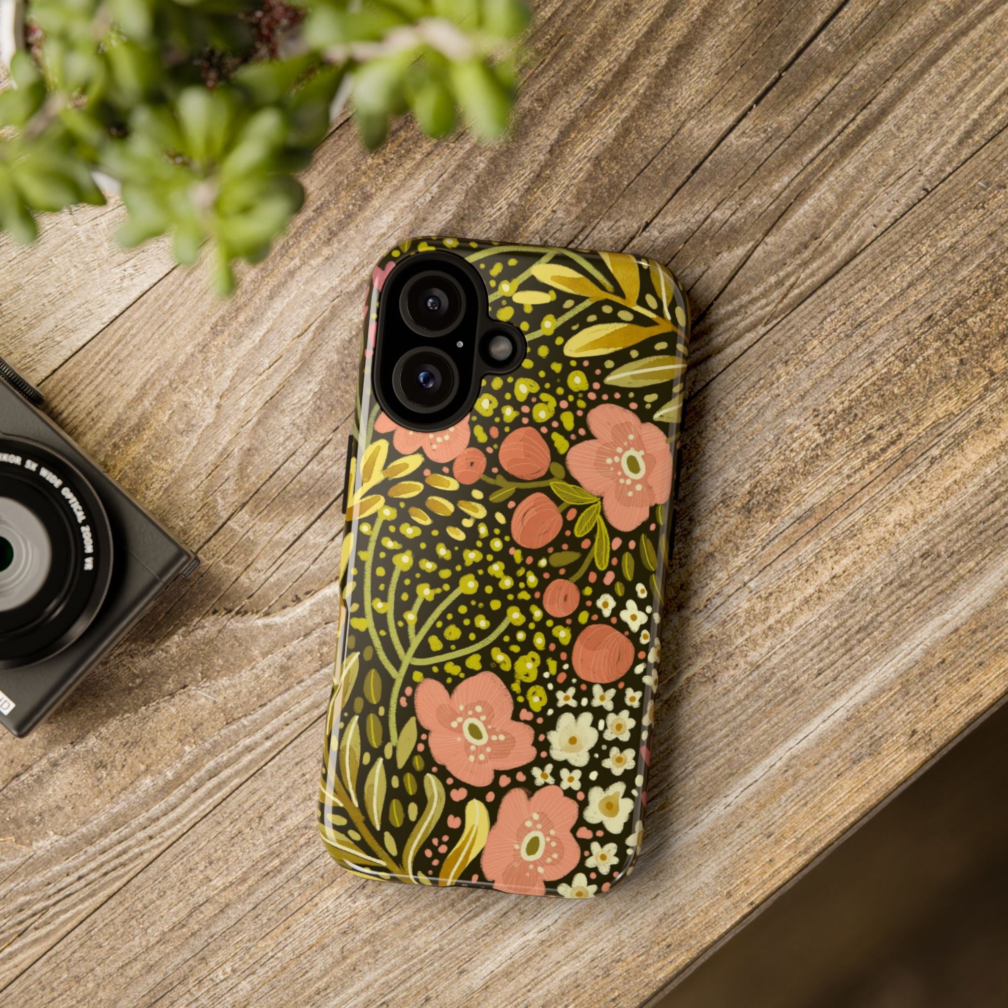 Vintage Floral Pattern Tough Case | Pink & Olive Botanical Phone Cover