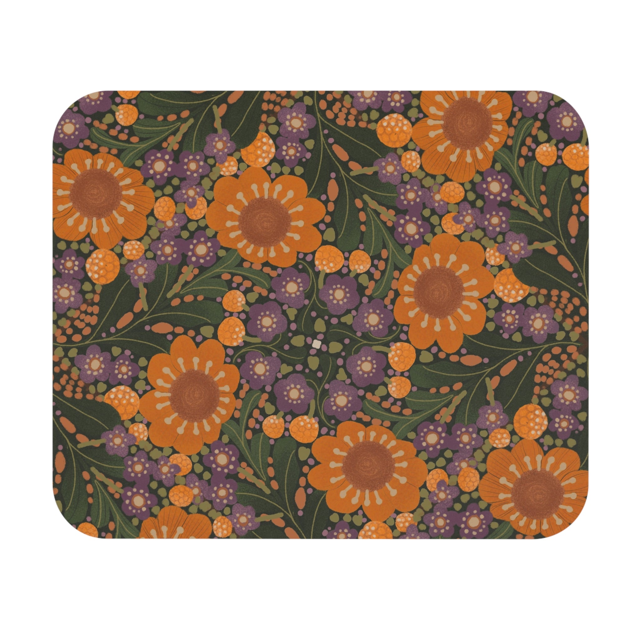 Orange Floral Pattern Mouse Pad | Retro Sunflower Desk Accessory