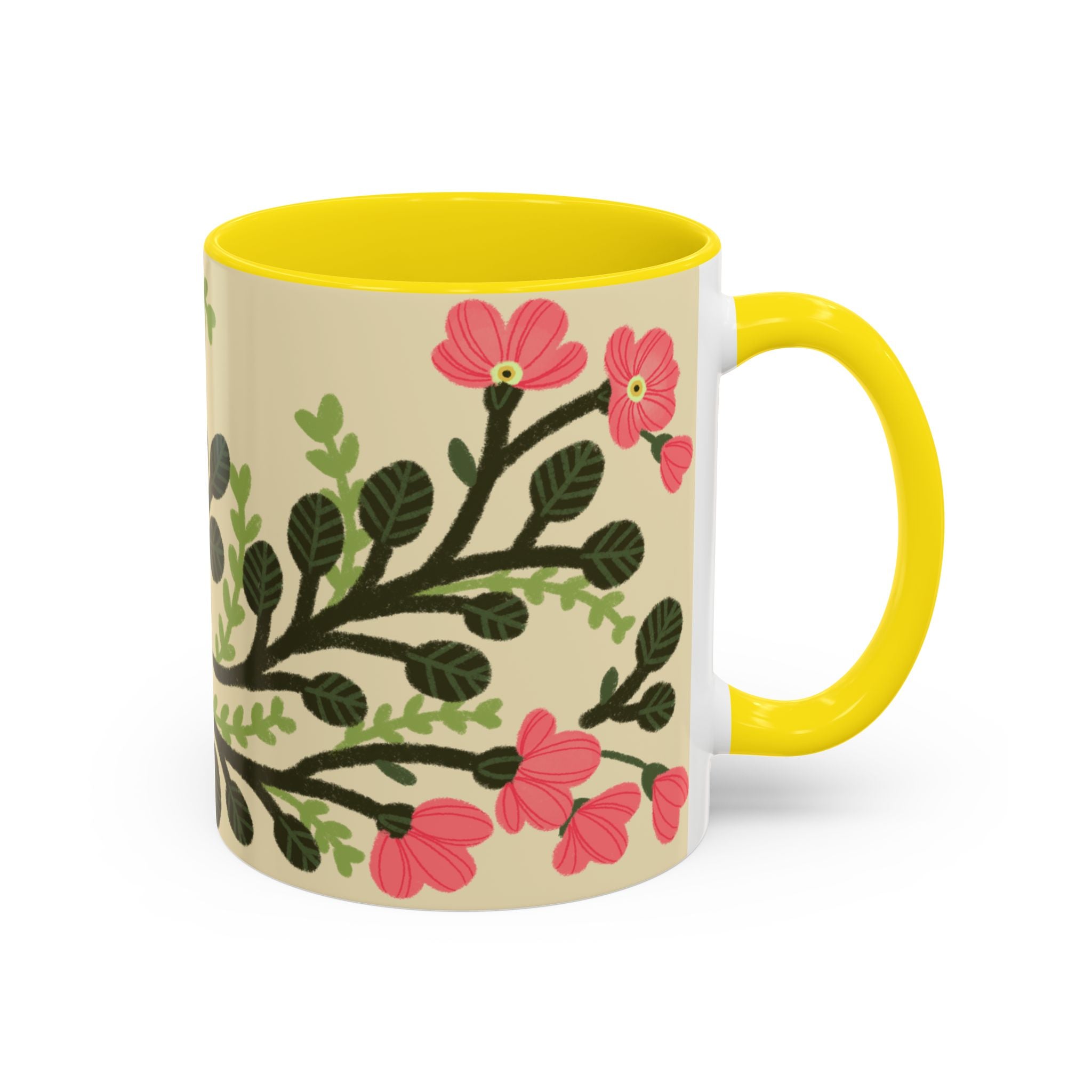 Floral Accent Coffee Mug - Pink Blossom Botanical Design (11/15oz)