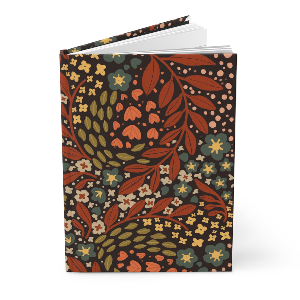 Autumn Floral Pattern Hardcover Journal | Matte Notebook, Fall Leaves Design