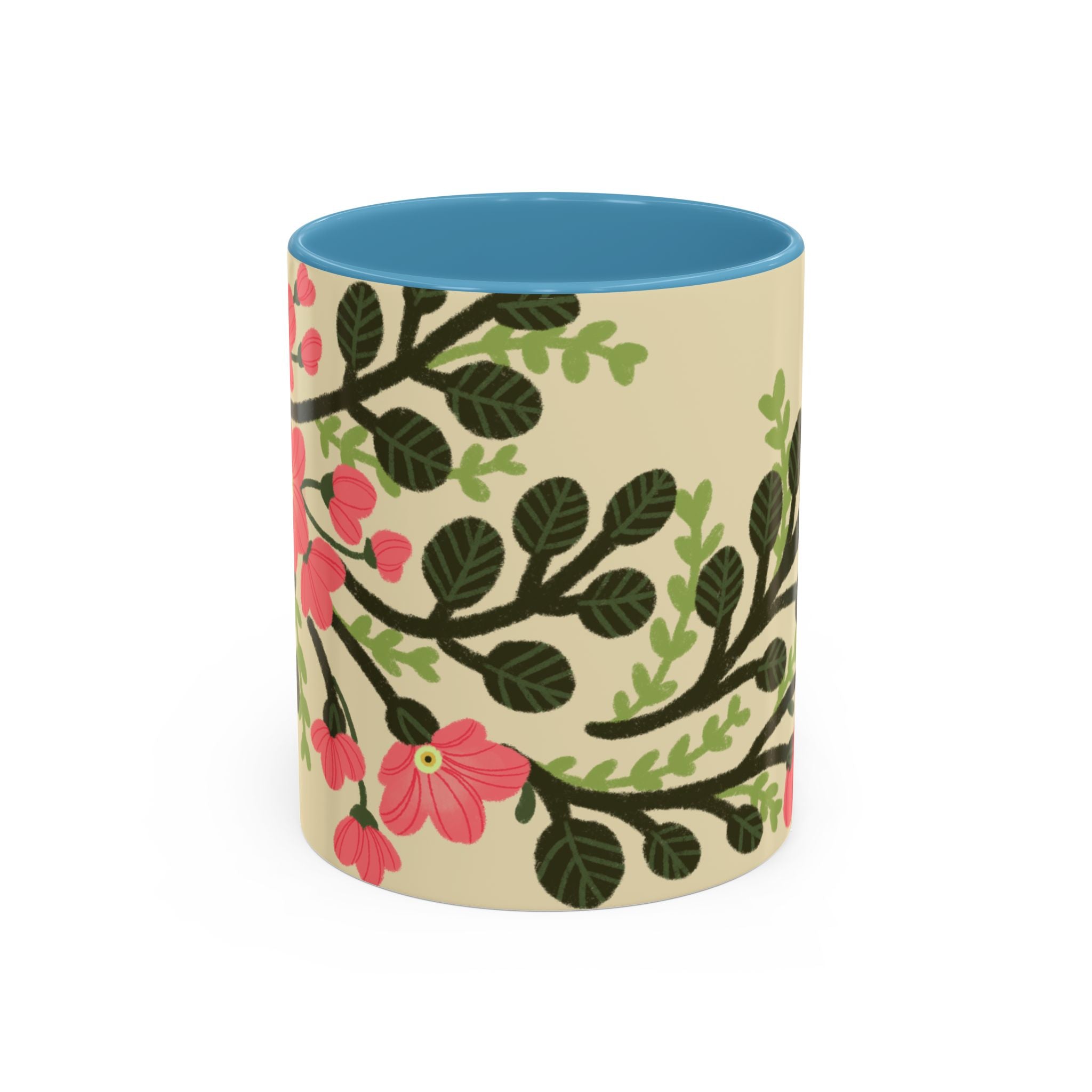 Floral Accent Coffee Mug - Pink Blossom Botanical Design (11/15oz)