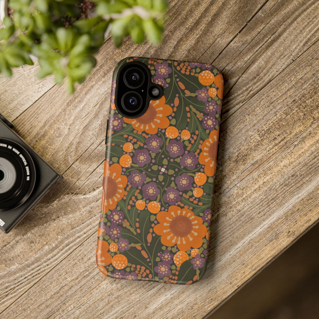 Retro Orange Floral Phone Case | Tough Case