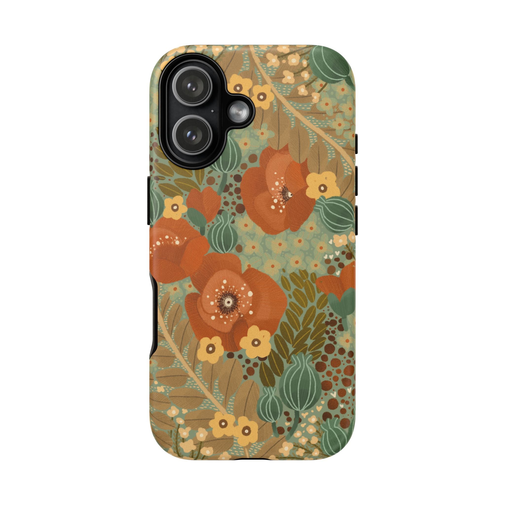 Floral Retro Tough Phone Case — Vintage Orange & Green Bloom Design